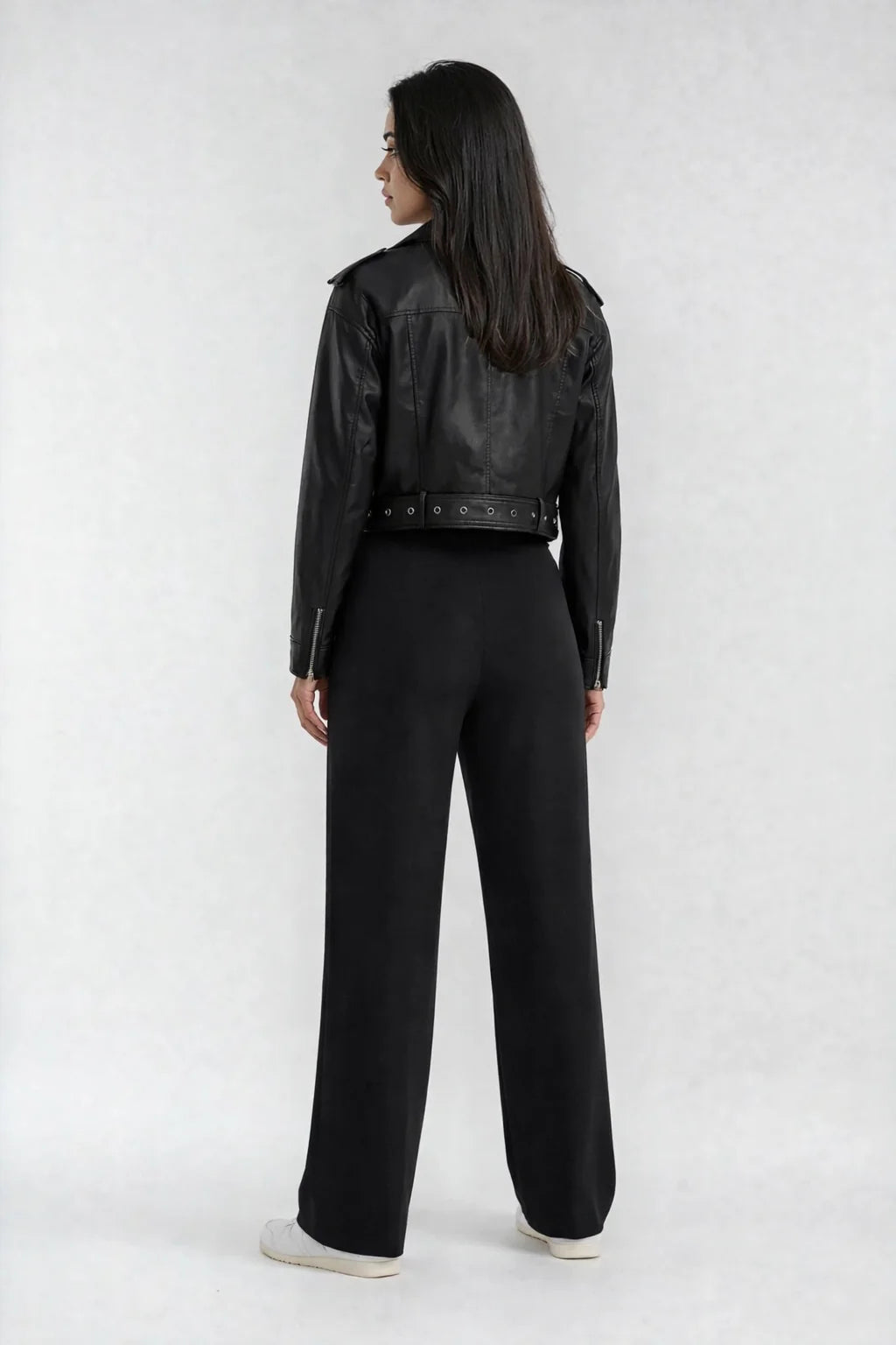 Zoe Cropped Moto Jacket in Vegan Leather