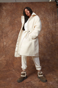 Mila Long Sherpa Jacket in Winter White