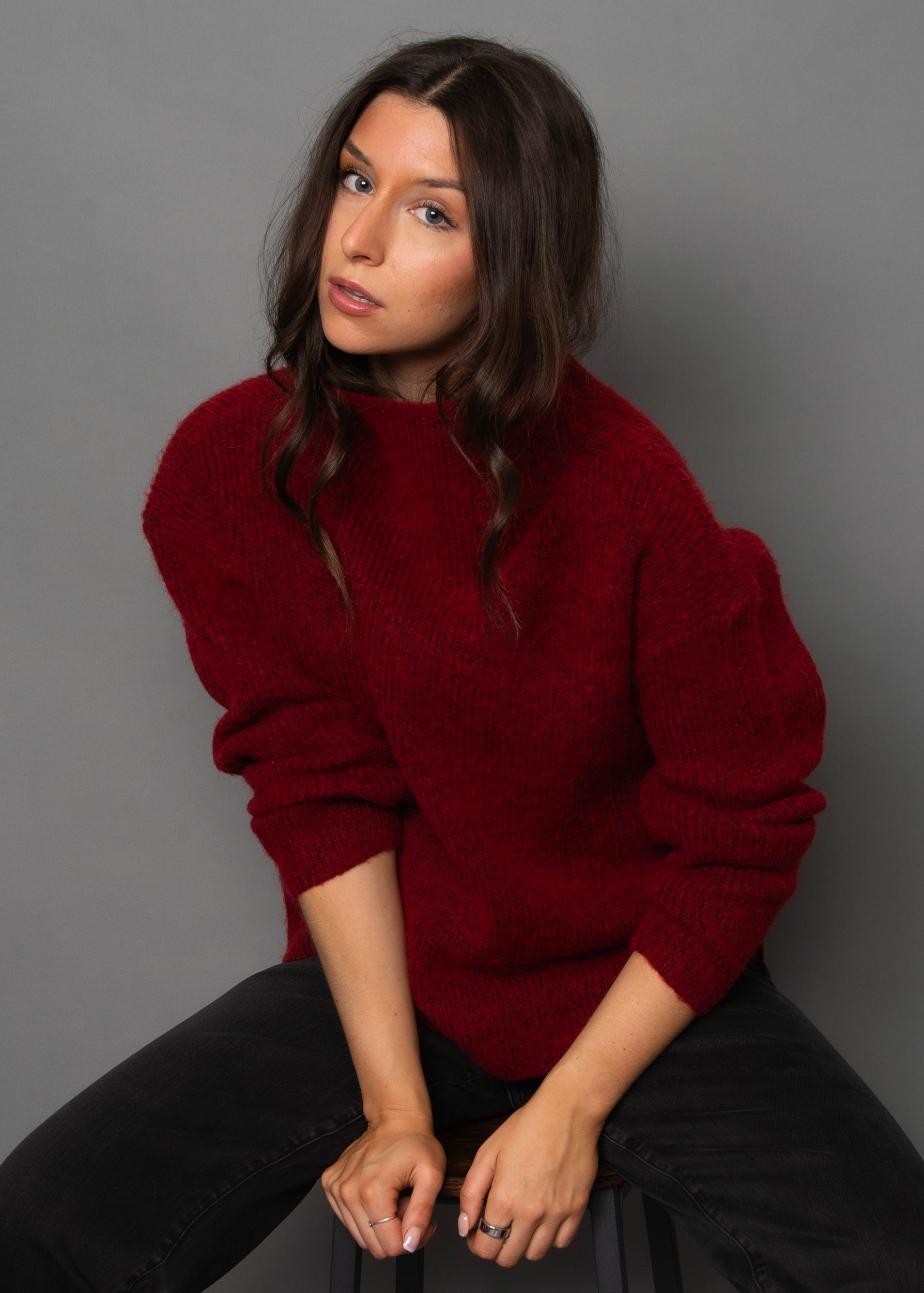 Araceli Cowl Neck Sweater in Crimson