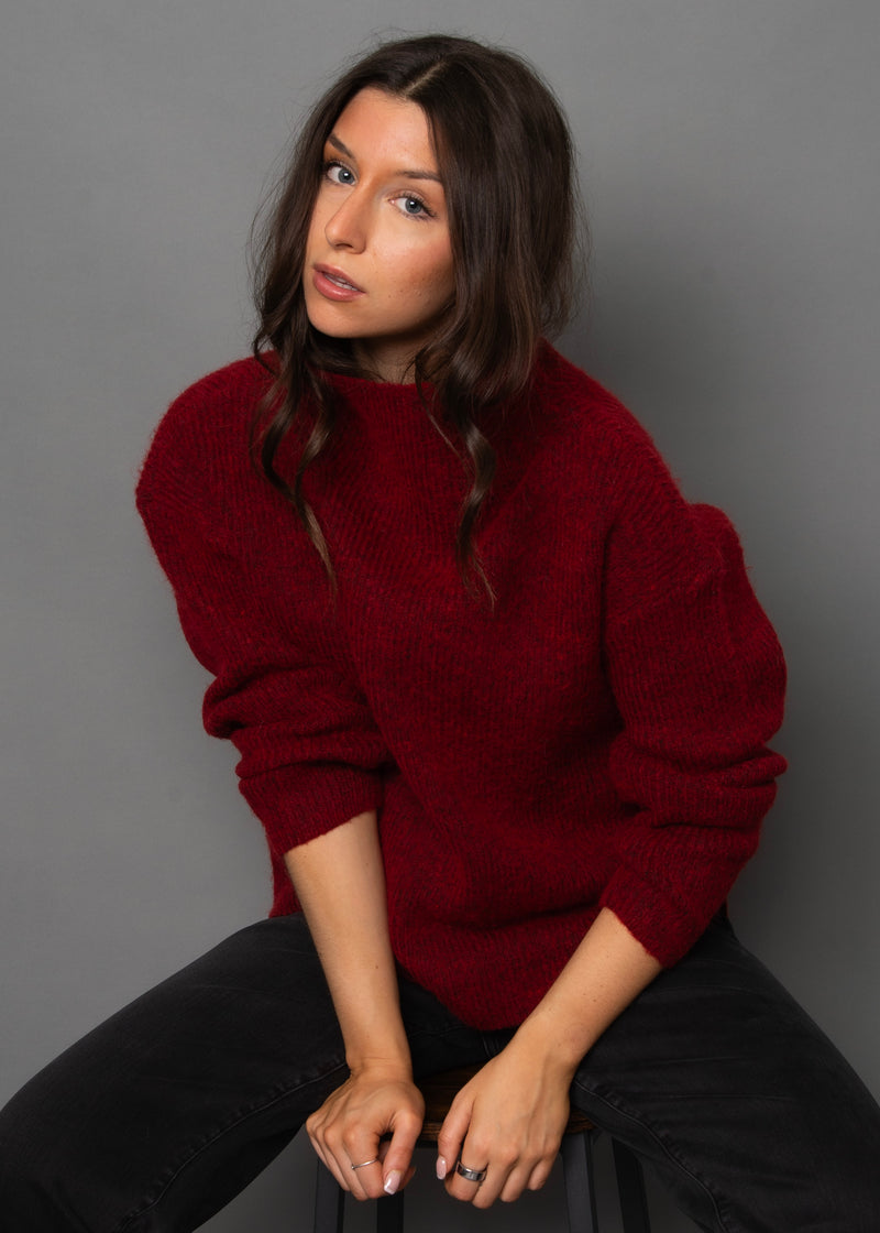 Araceli Cowl Neck Sweater in Crimson