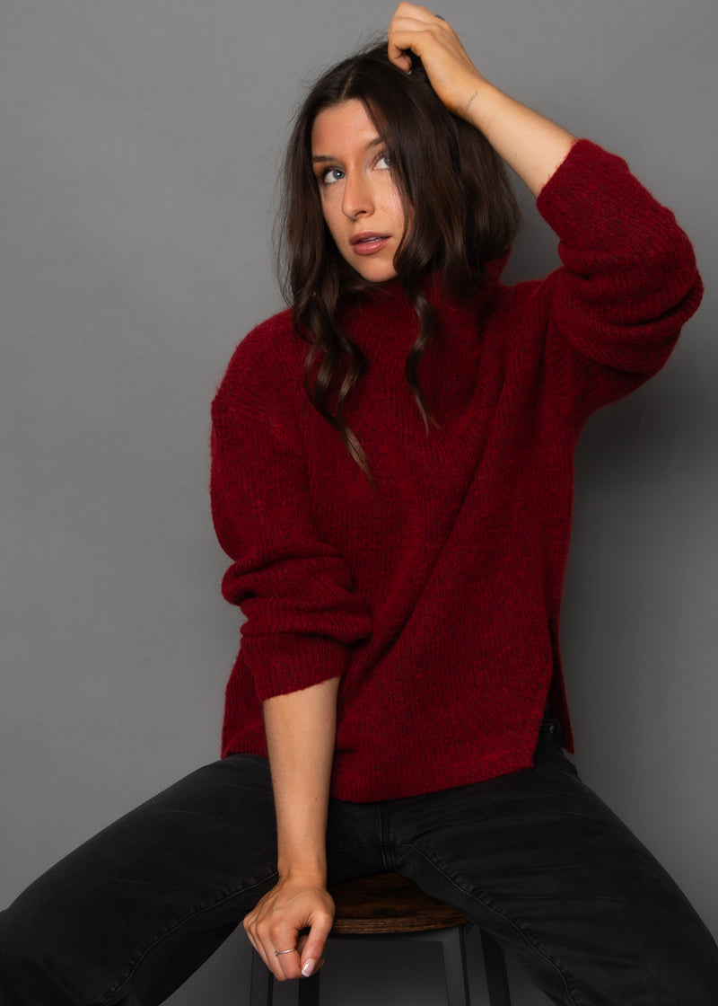 Araceli Cowl Neck Sweater in Crimson