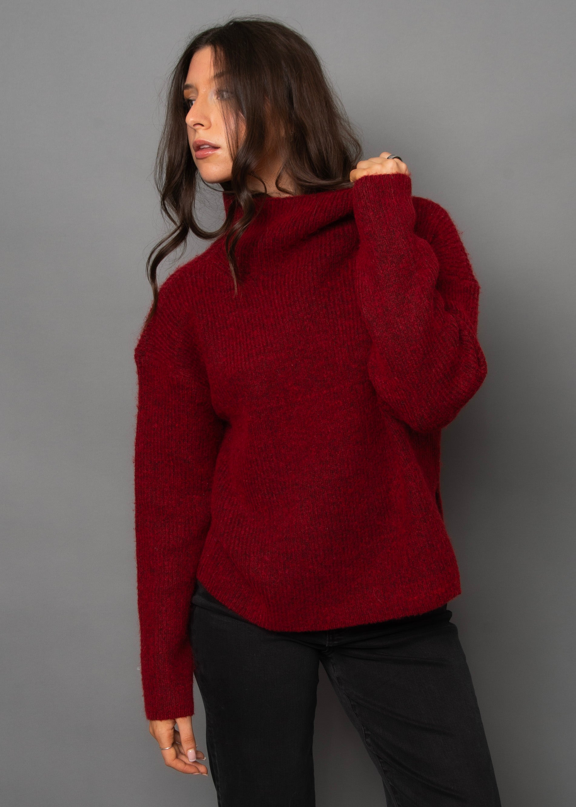 Araceli Cowl Neck Sweater in Crimson
