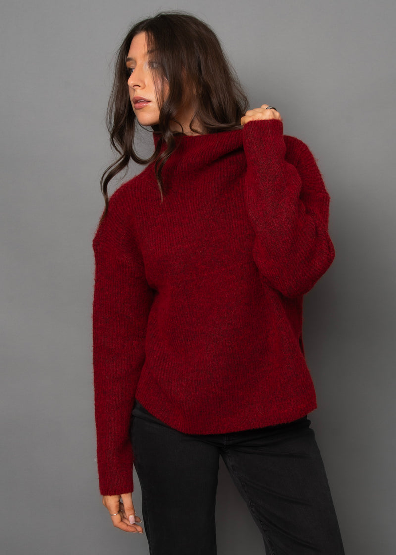 Araceli Cowl Neck Sweater in Crimson