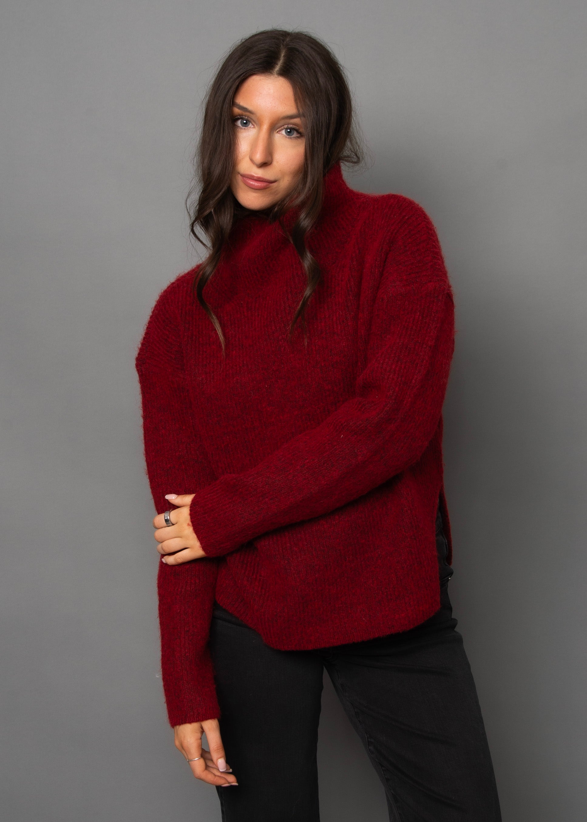 Araceli Cowl Neck Sweater in Crimson