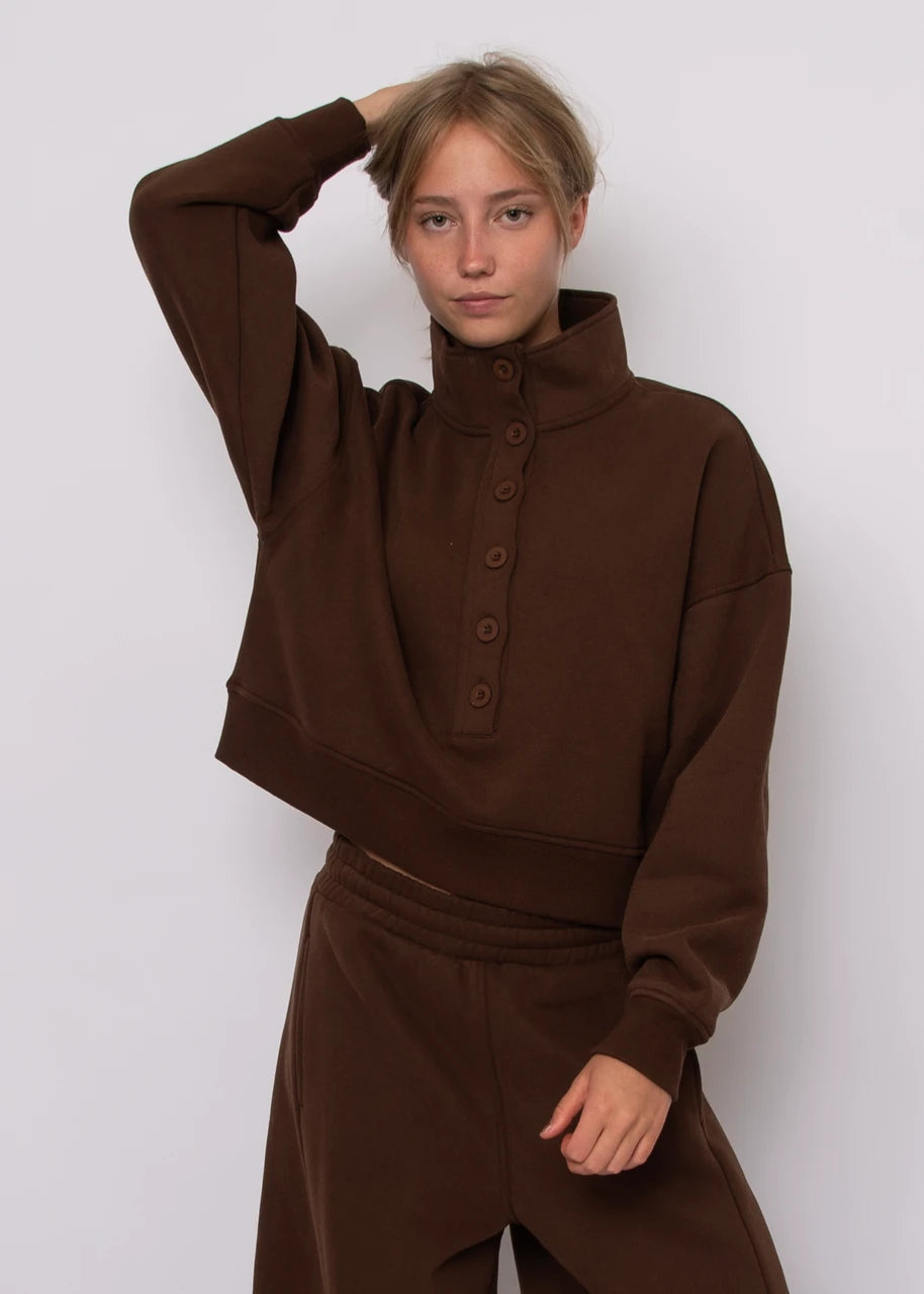 Malta Mock Neck Pullover | Chocolate