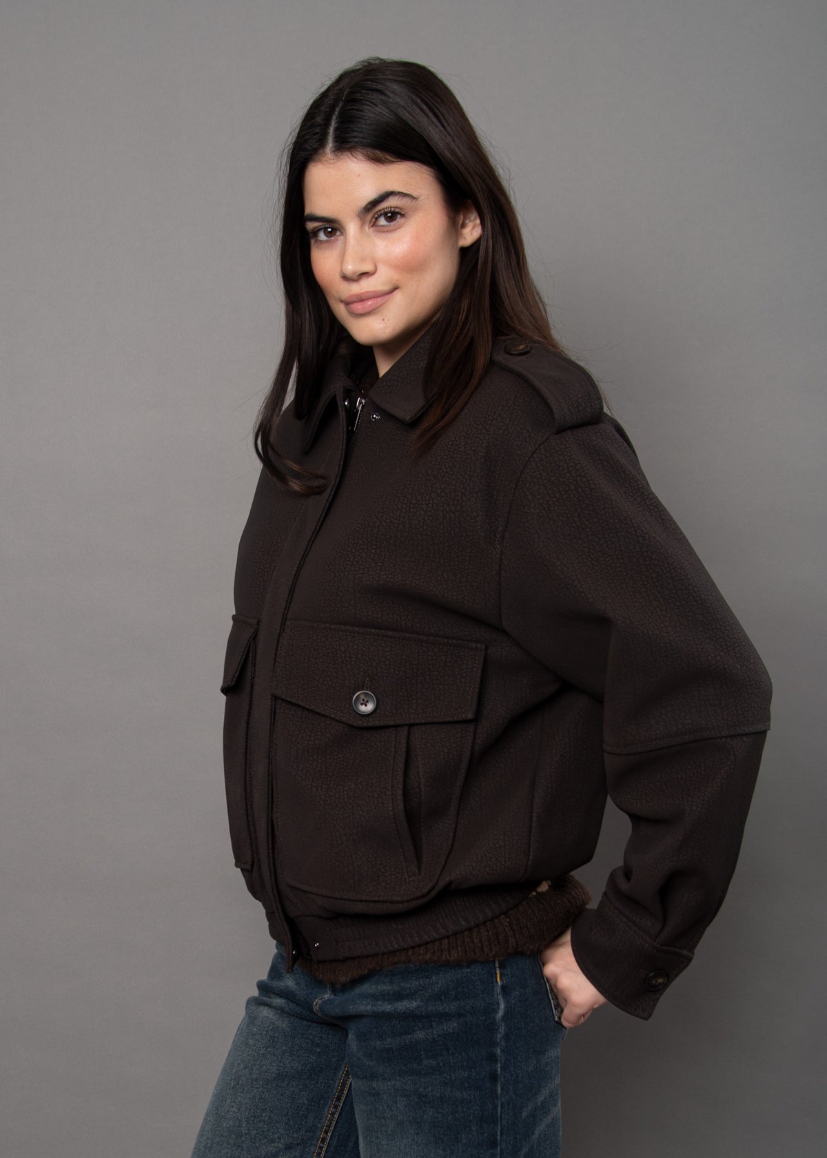 Mikaya Bomber with Faux Fur Collar