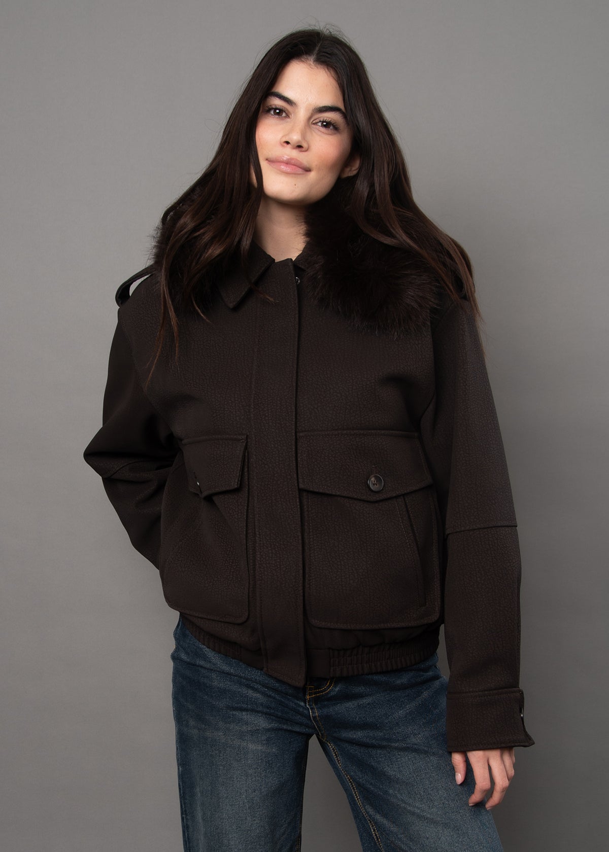 Mikaya Bomber with Faux Fur Collar