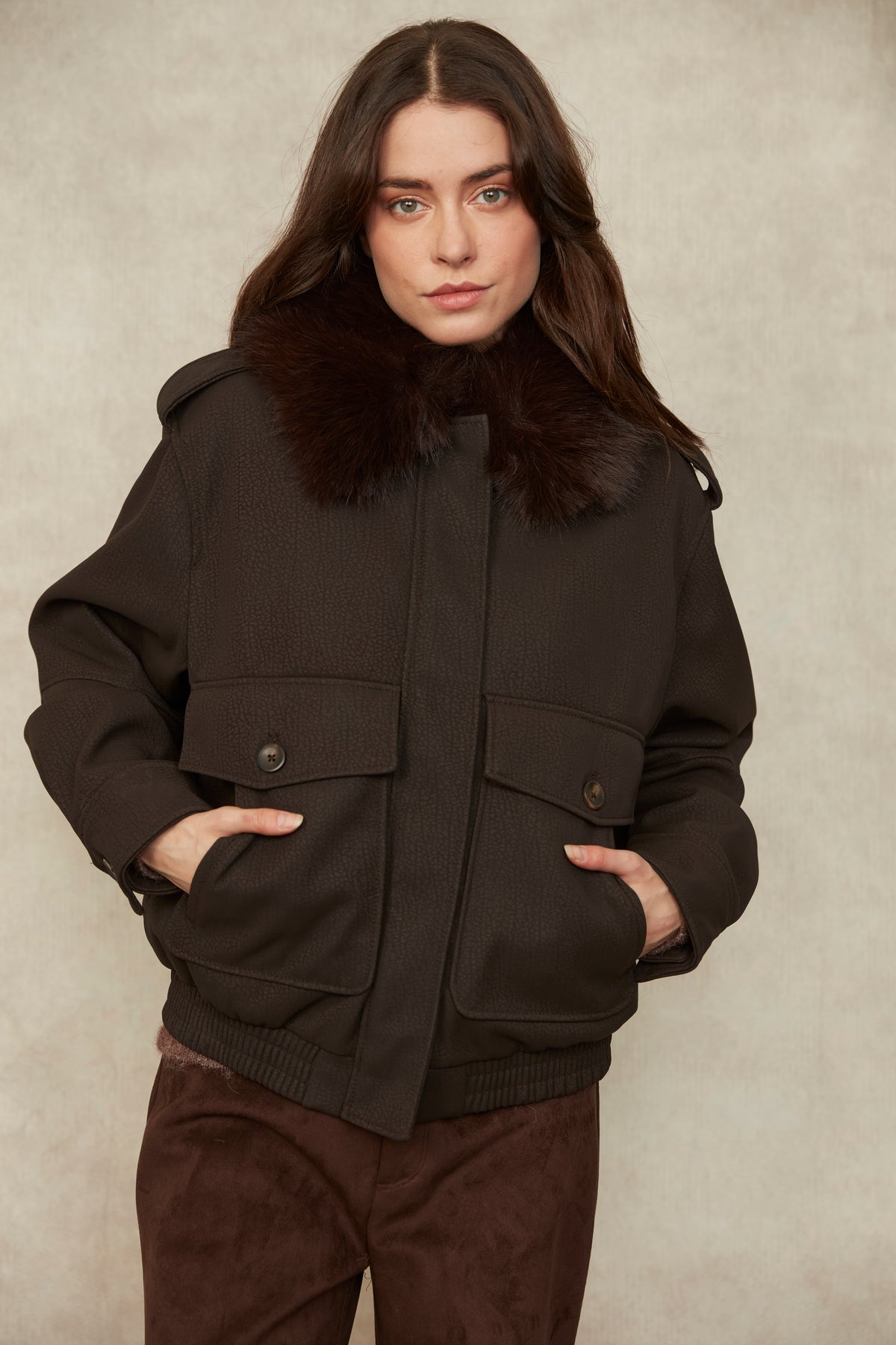 Mikaya Bomber with Faux Fur Collar