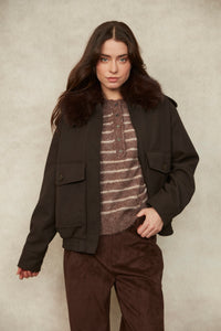 Mikaya Bomber with Faux Fur Collar