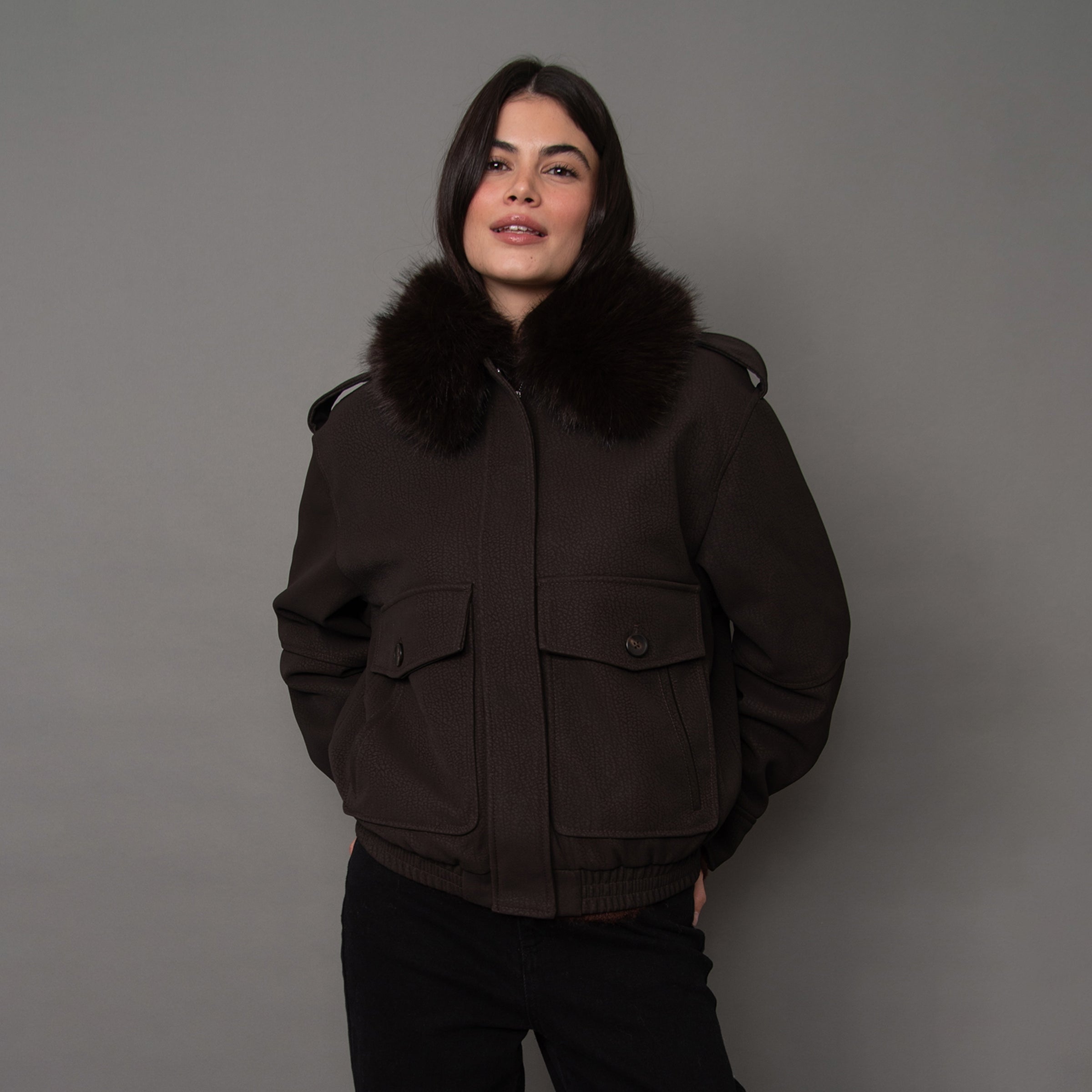 Mikaya Bomber with Faux Fur Collar