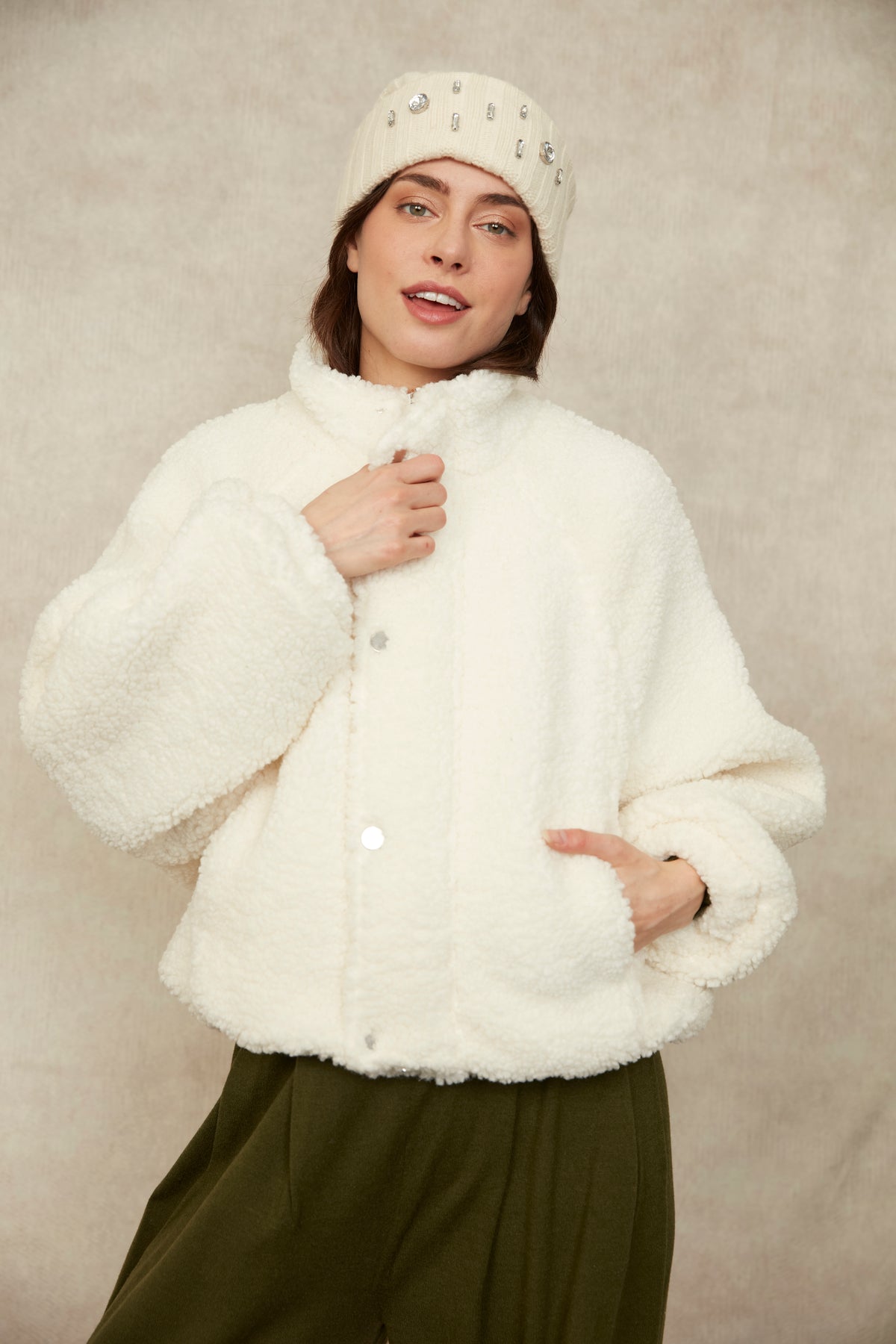 Poly Sherpa Jacket in Ivory