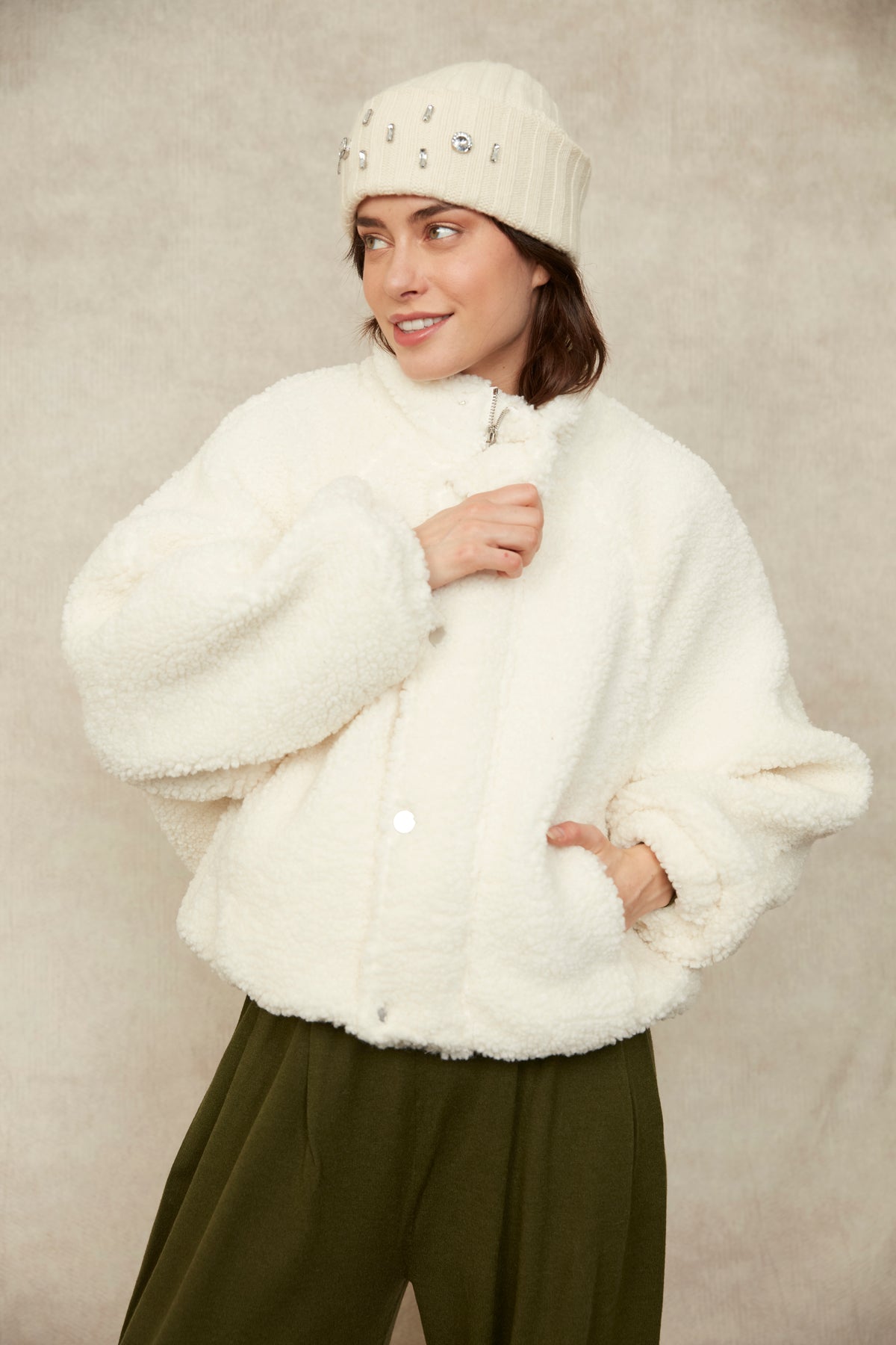 Poly Sherpa Jacket in Ivory