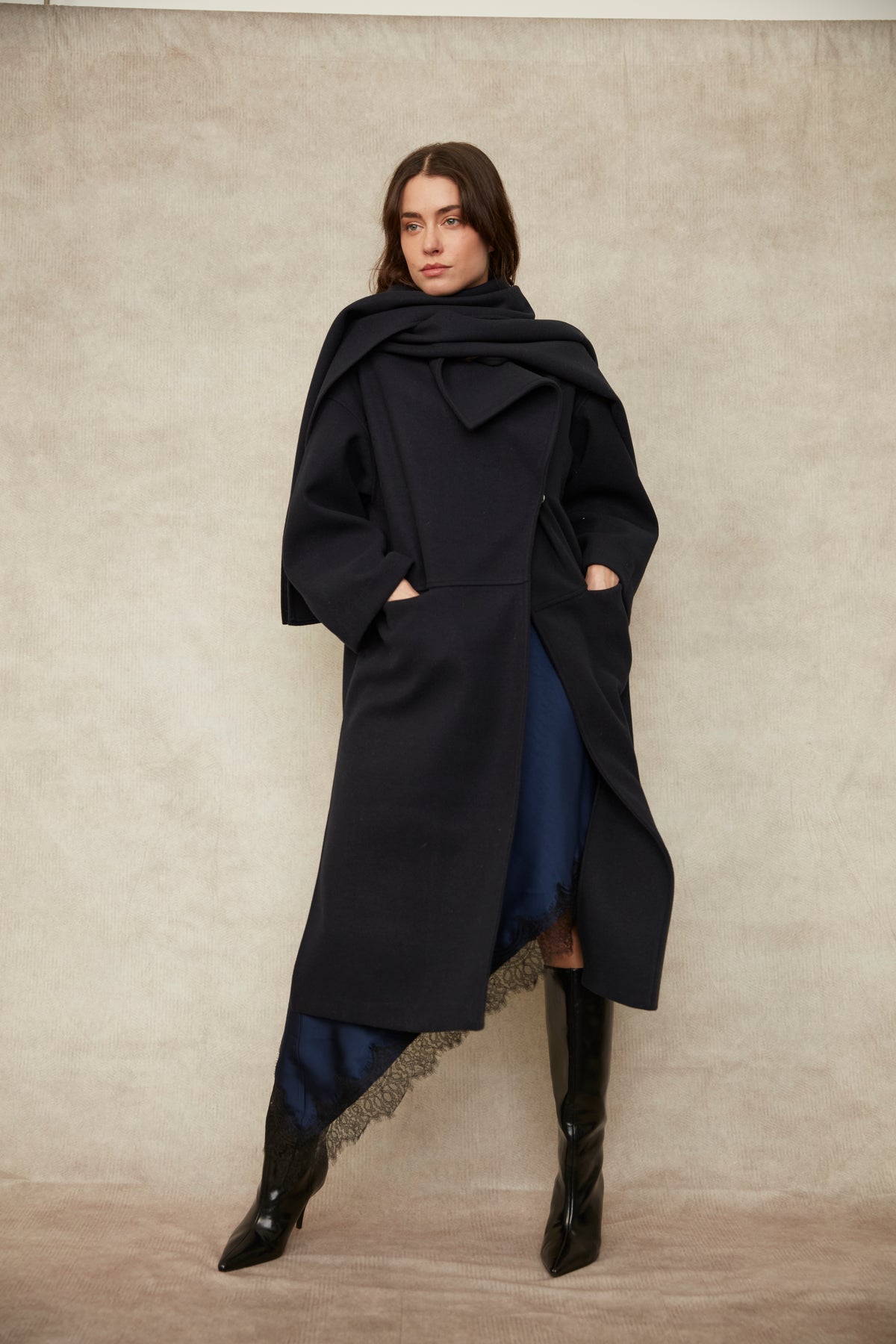 Marly Long Coat with Detatchable Scarf