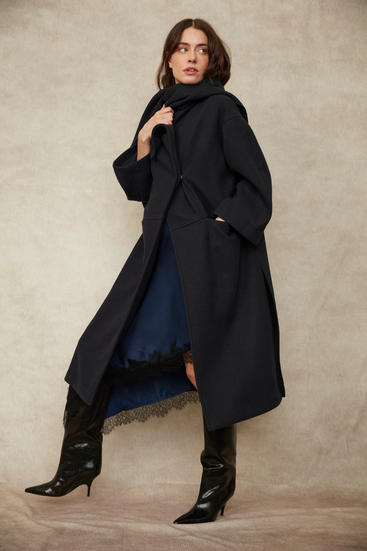 Marly Long Coat with Detatchable Scarf