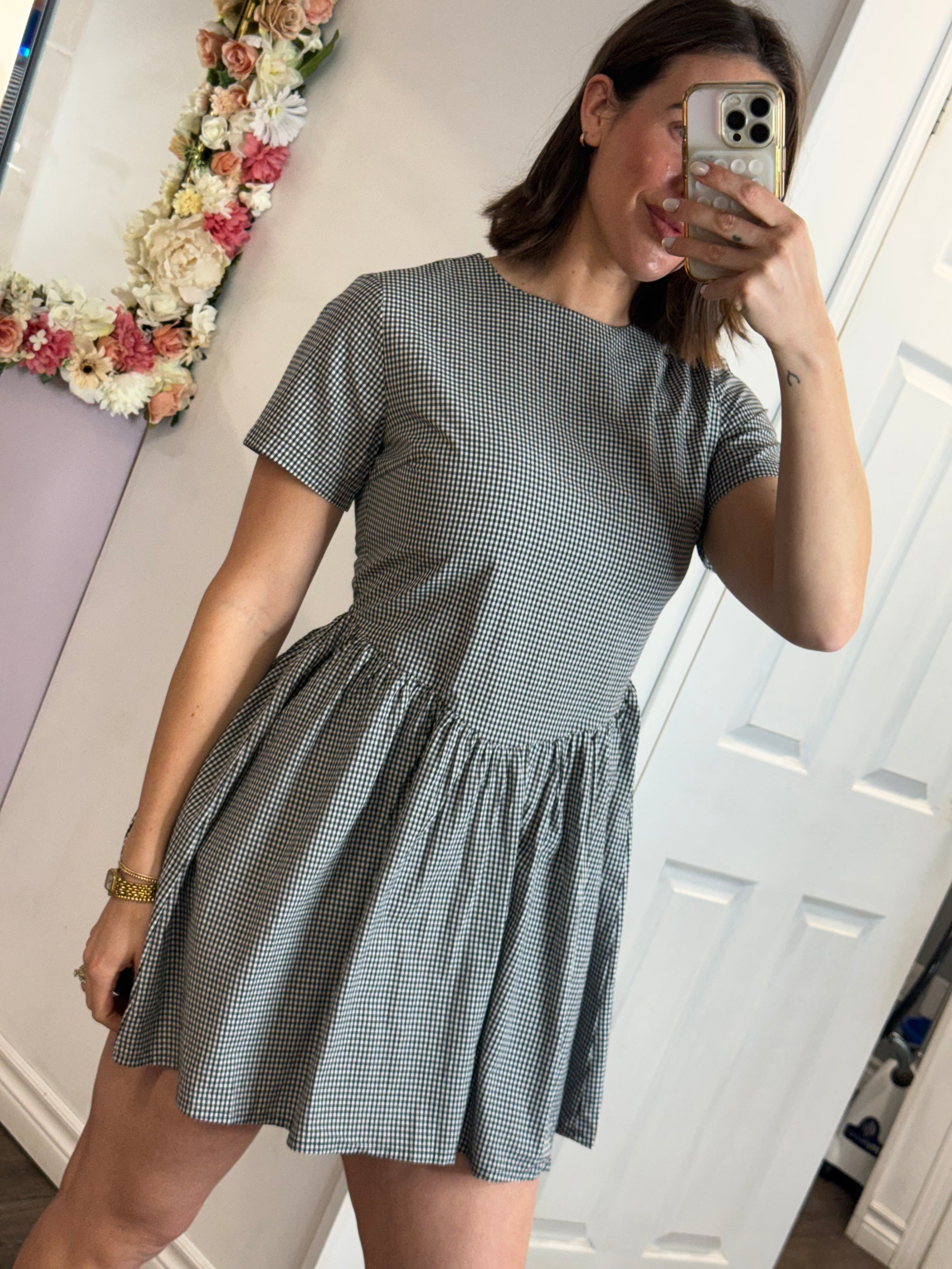 MARINNA Selene V Waist Dress | Black Checks