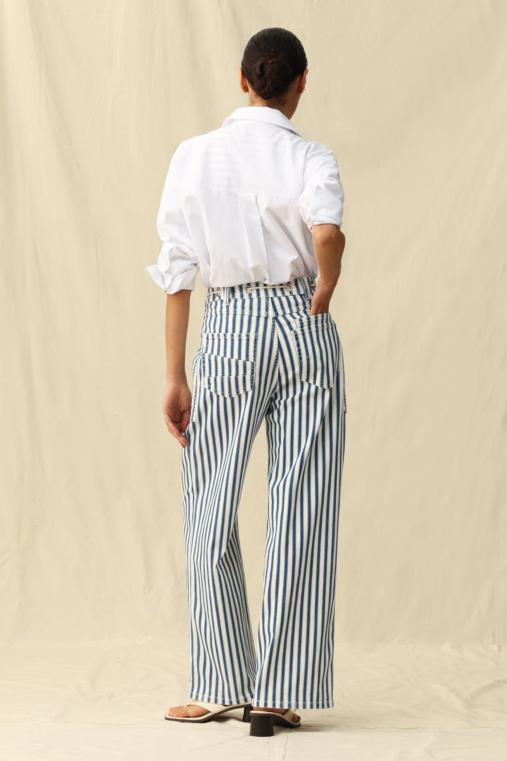 Tamsin High Rise Wide Leg | White Blue Stripe