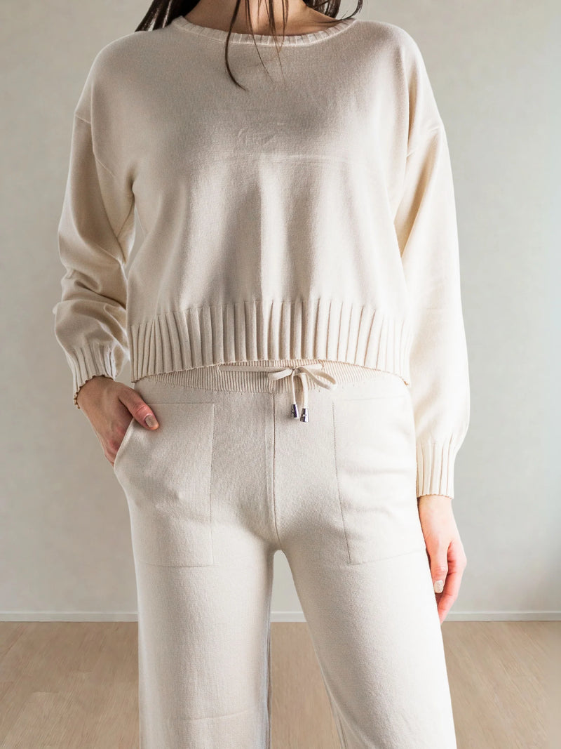 Odette Knit Pant Set in Ivory