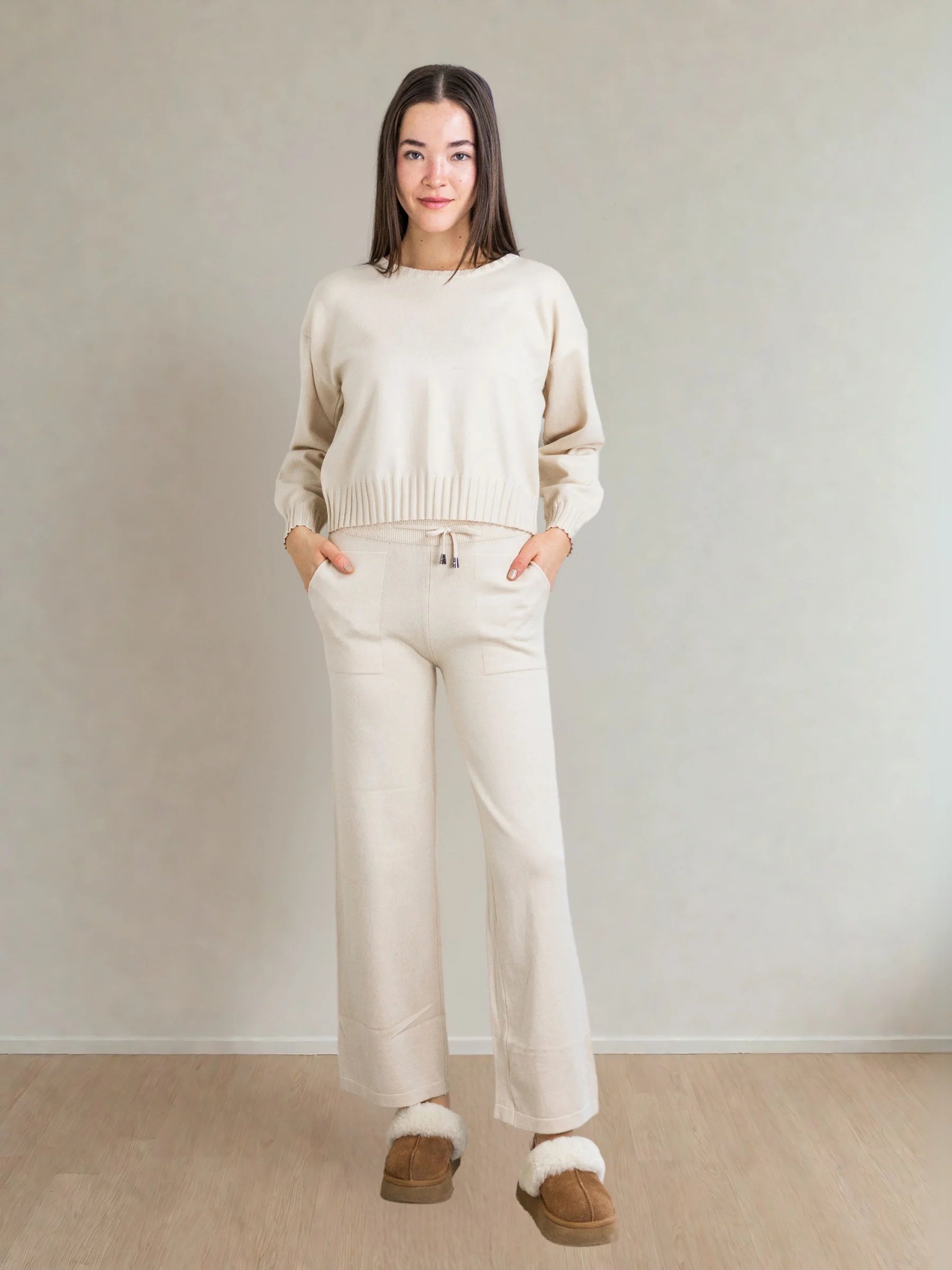 Odette Knit Pant Set in Ivory