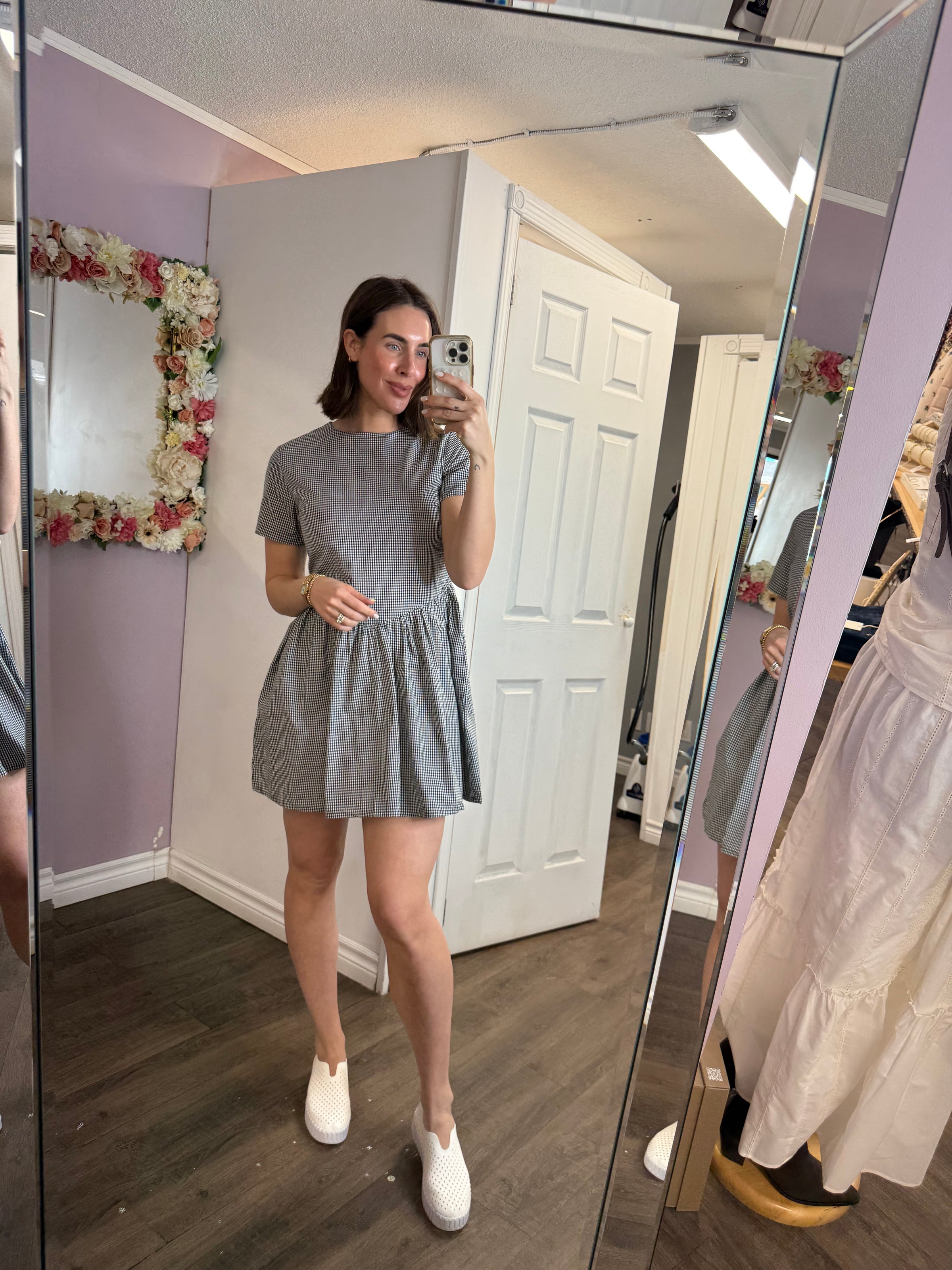 MARINNA Selene V Waist Dress | Black Checks