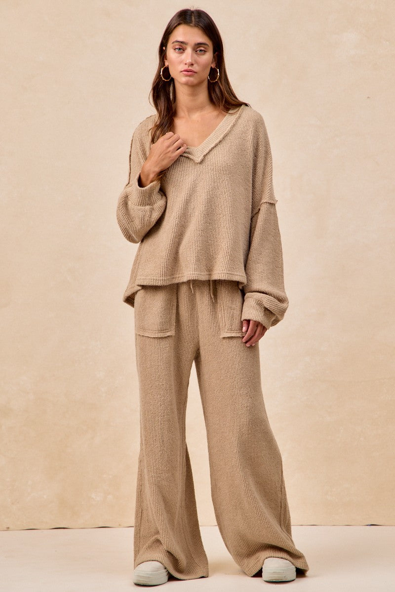 Brandi Baby Rib Knit Top in Taupe