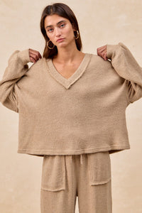 Brandi Baby Rib Knit Top in Taupe