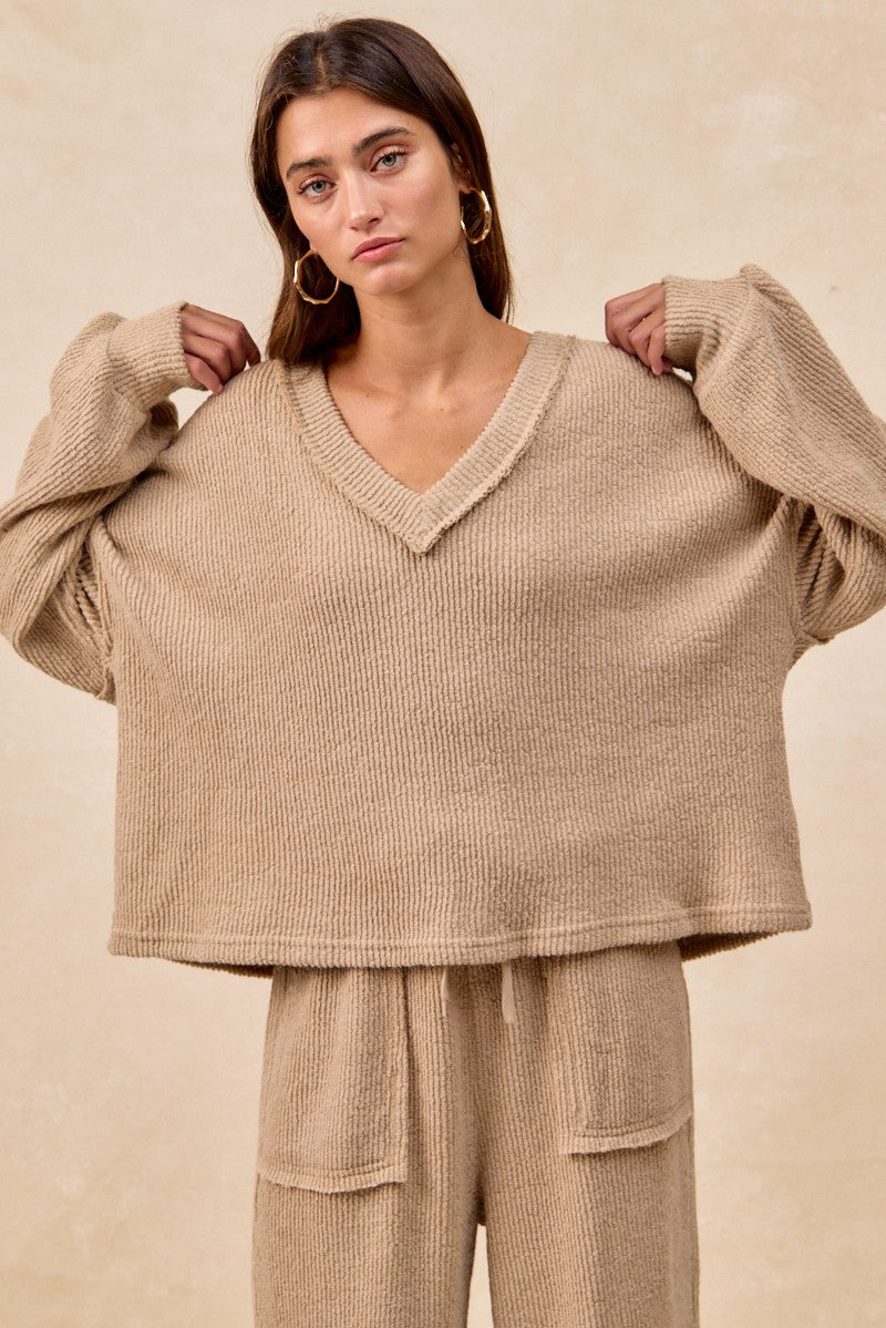 Brandi Baby Rib Knit Top in Taupe
