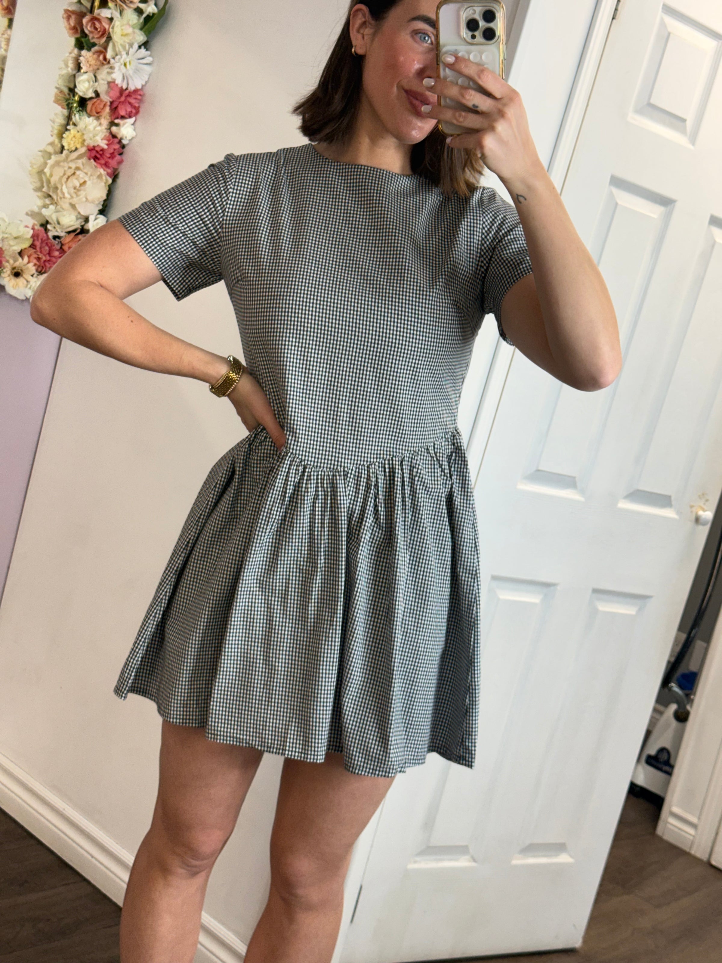 MARINNA Selene V Waist Dress | Black Checks