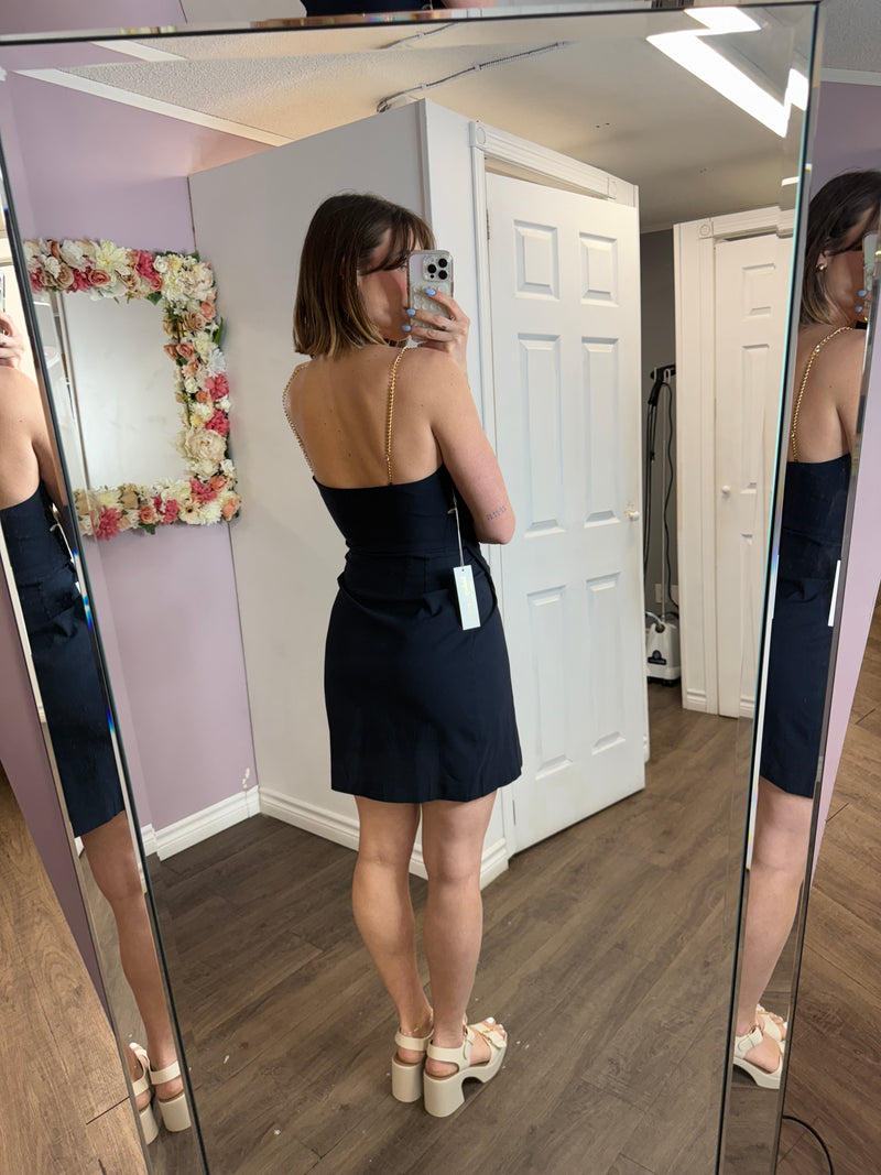 Malone Faux Wrap Dress in Navy