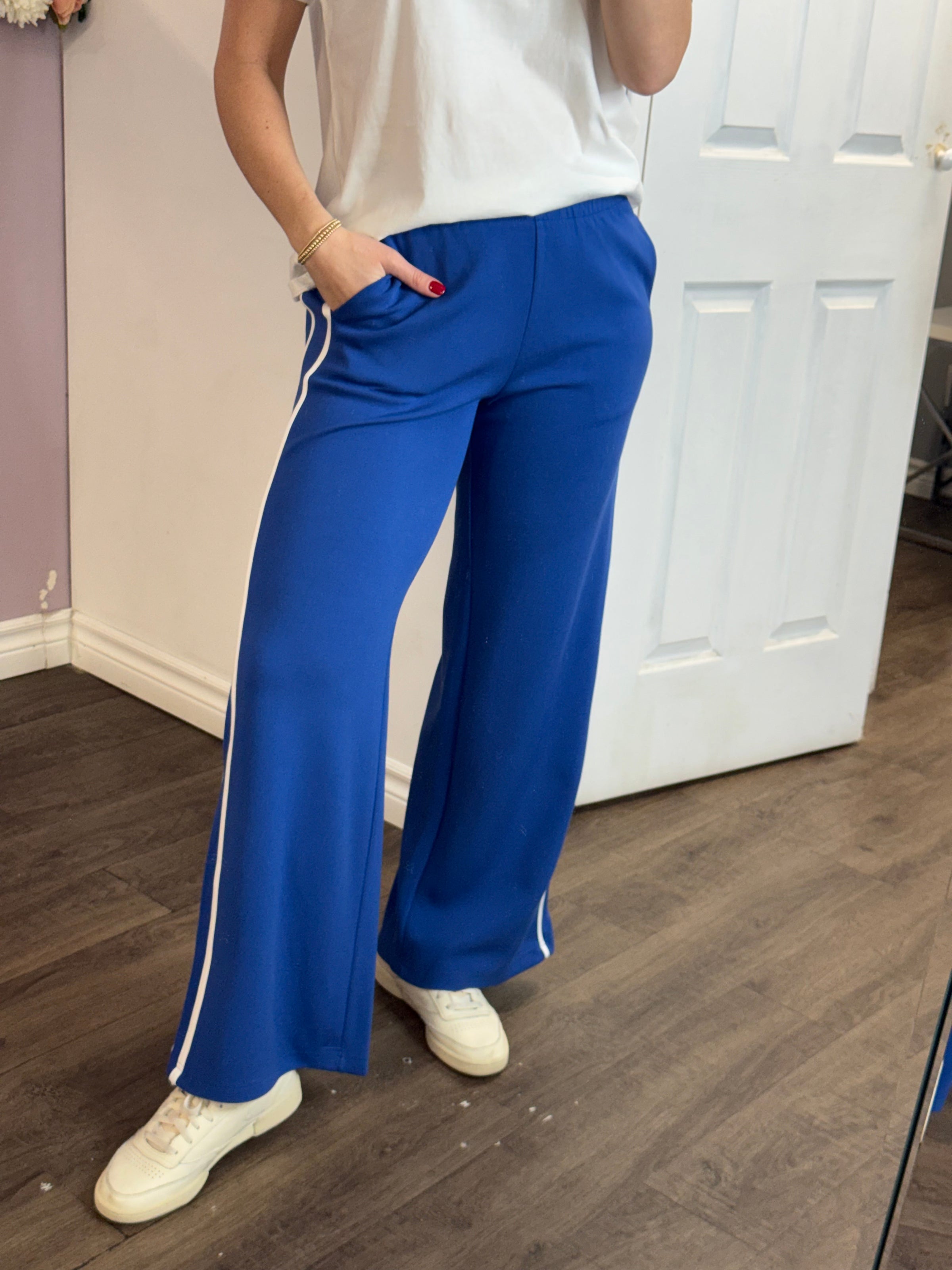 Valencia Pull-On Track Pant | Bluebell & White