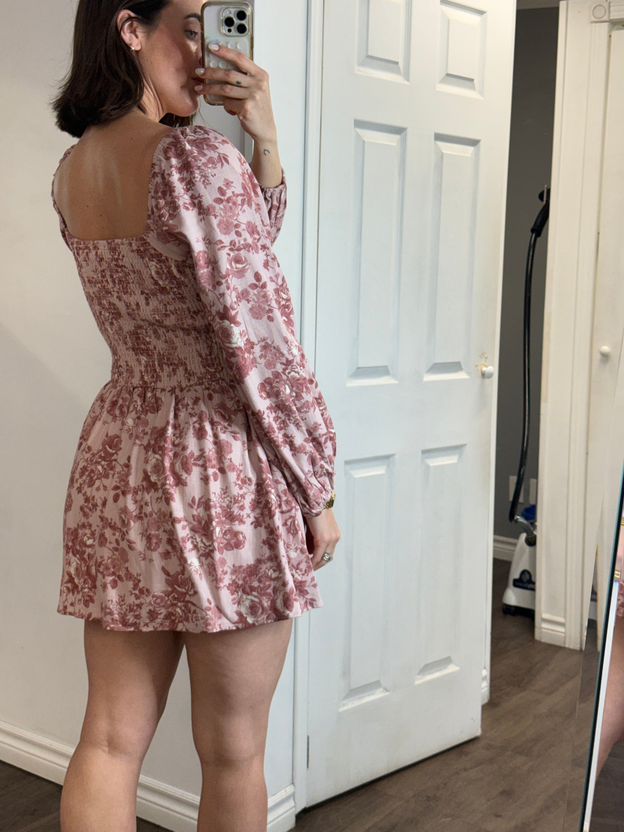 Puff Sleeve Square Neck Smocking Detail | Pink rose