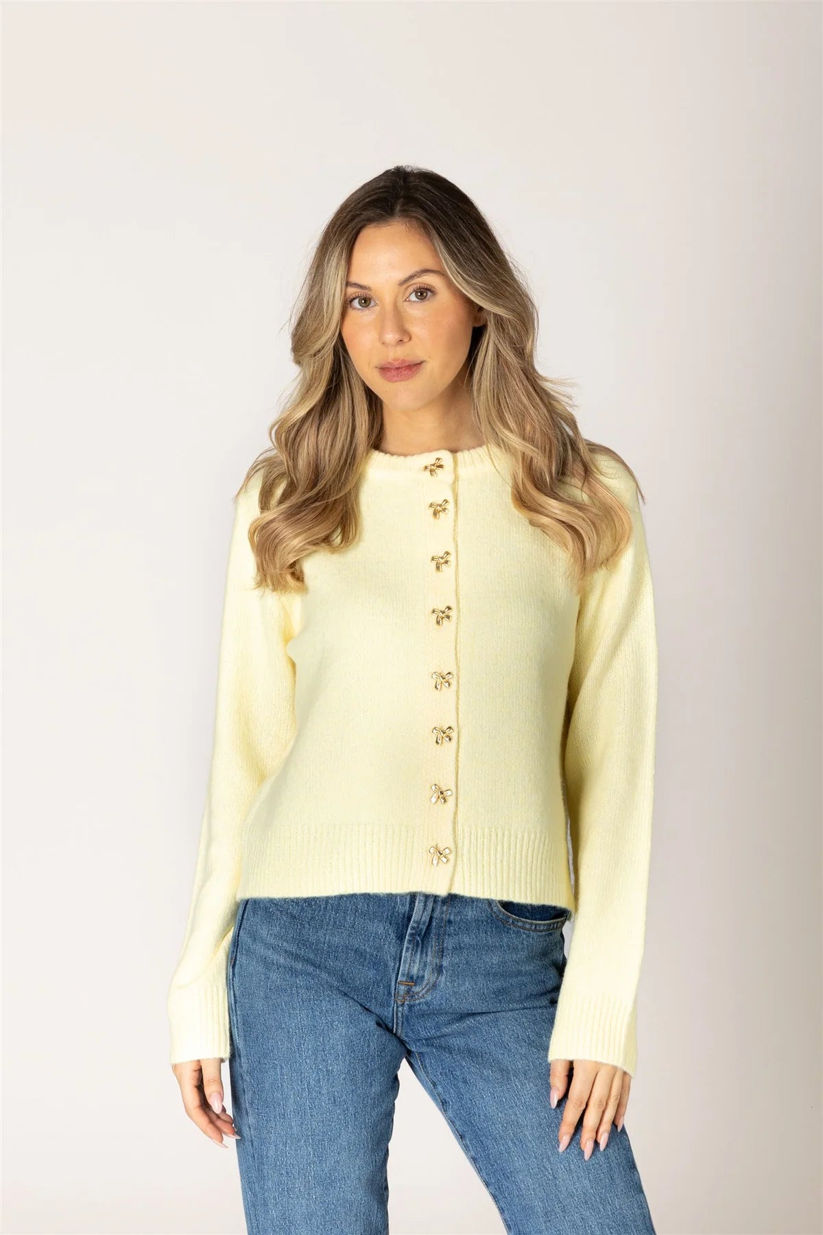 Aisha Bow Cardigan in Lemonade