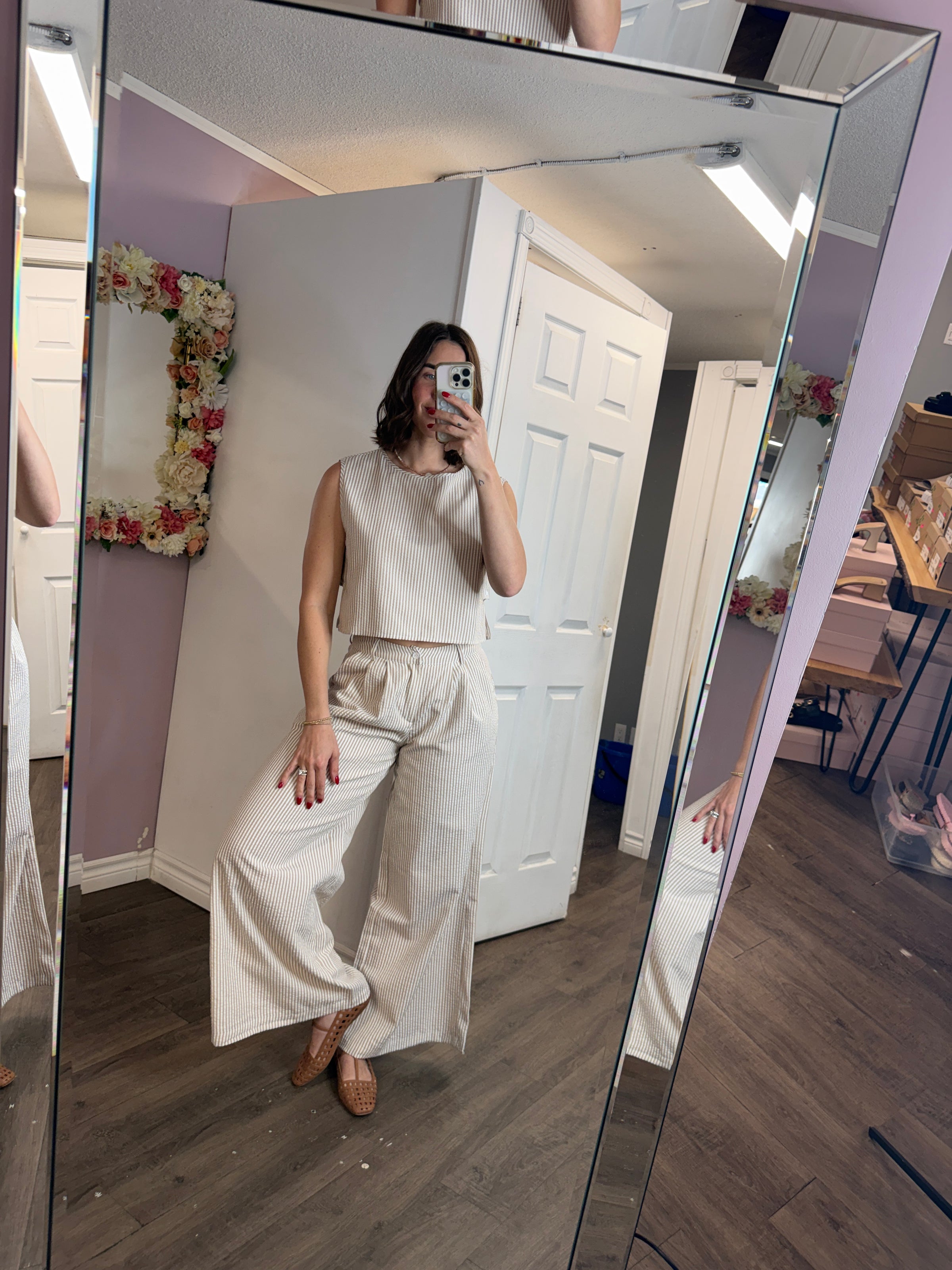 Lana Wide Leg Summer 2 pc Set | Tan Stripe
