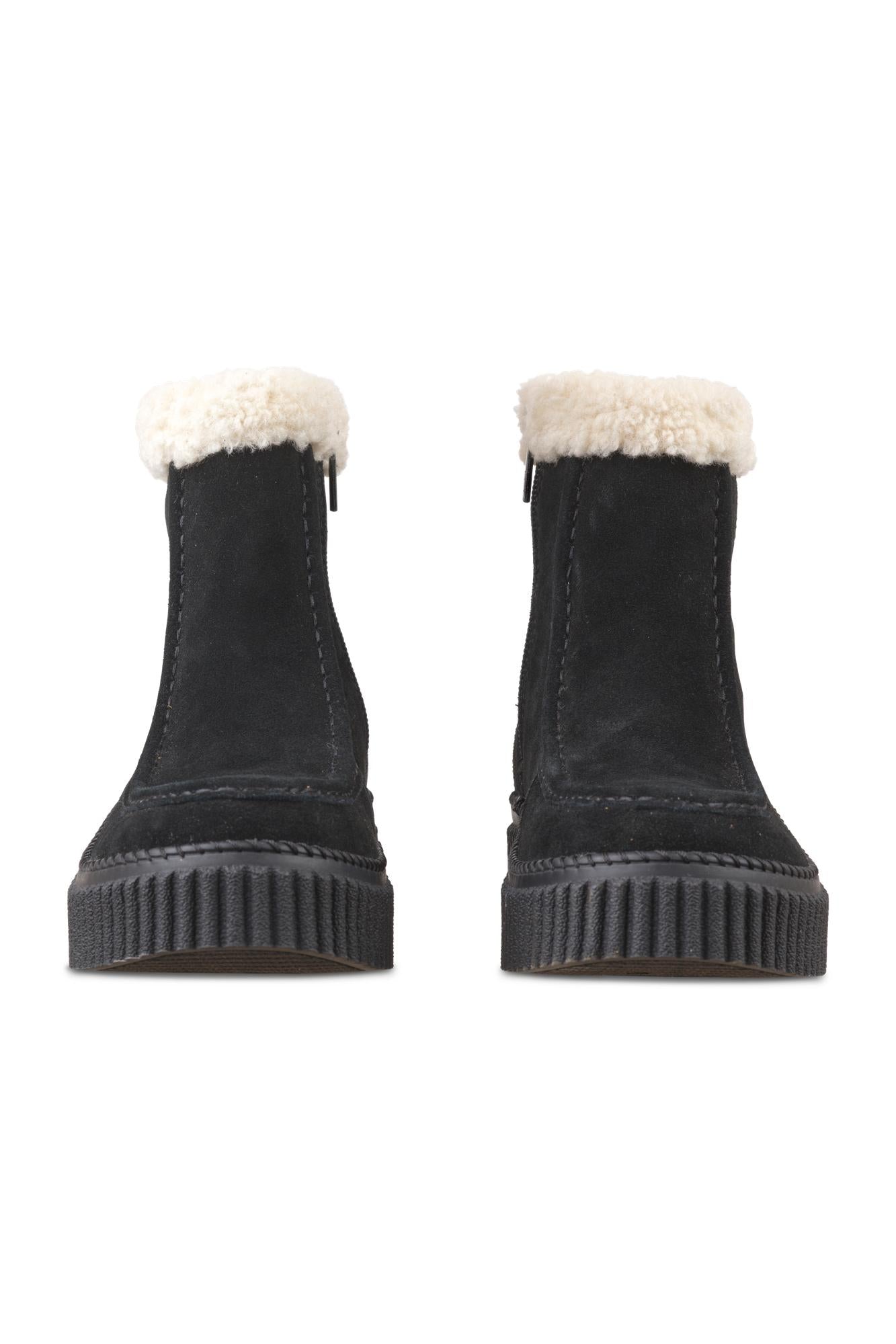 Suede Shearling Boot in Black