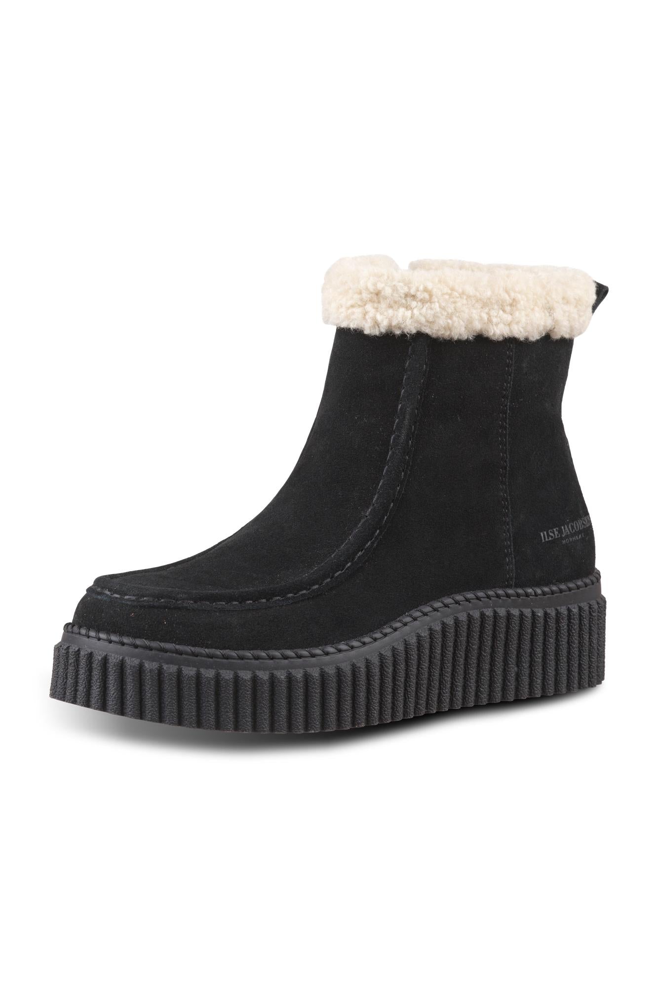 Suede Shearling Boot in Black