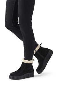 Suede Shearling Boot in Black