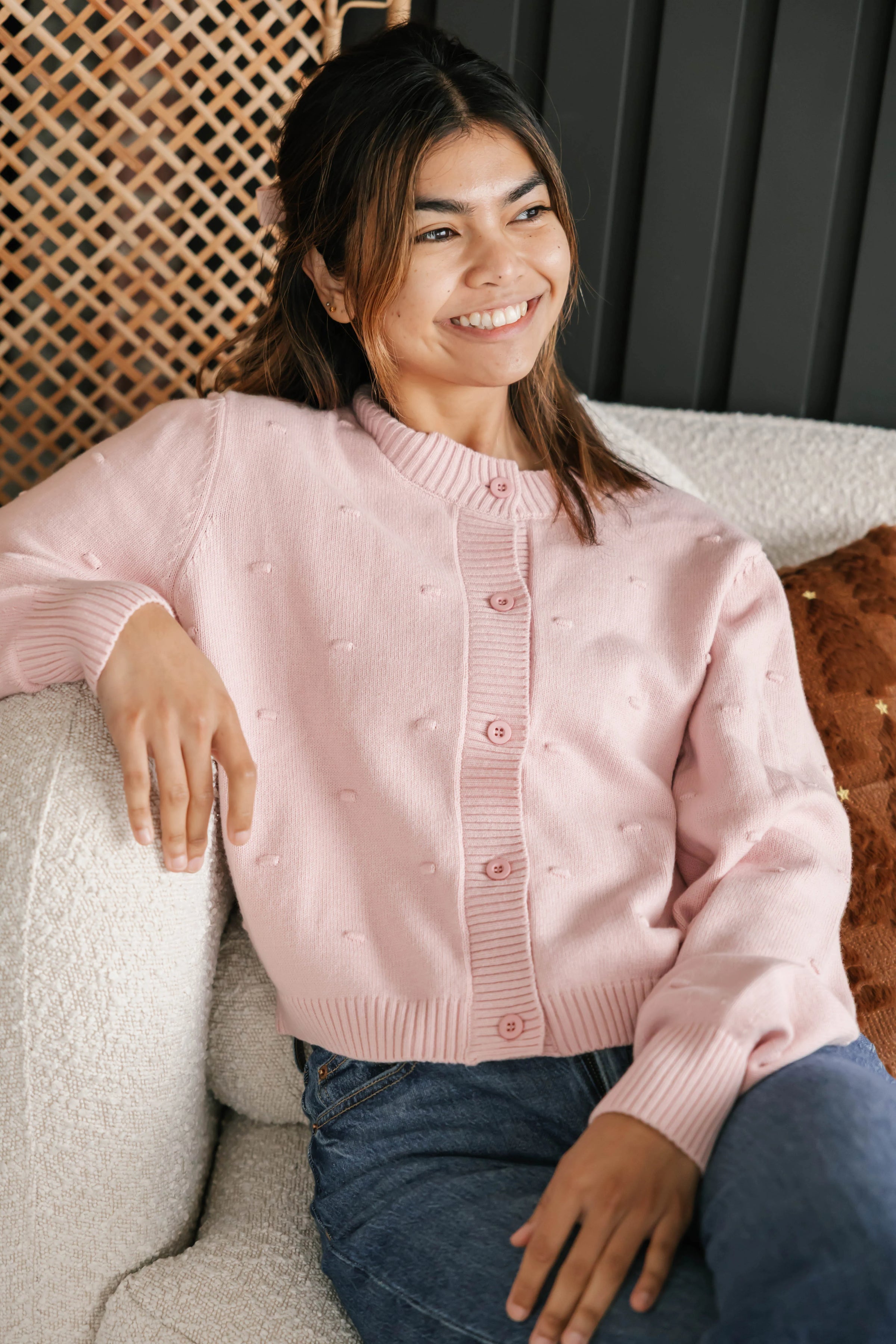 Dot Cardigan in Dusty Pink