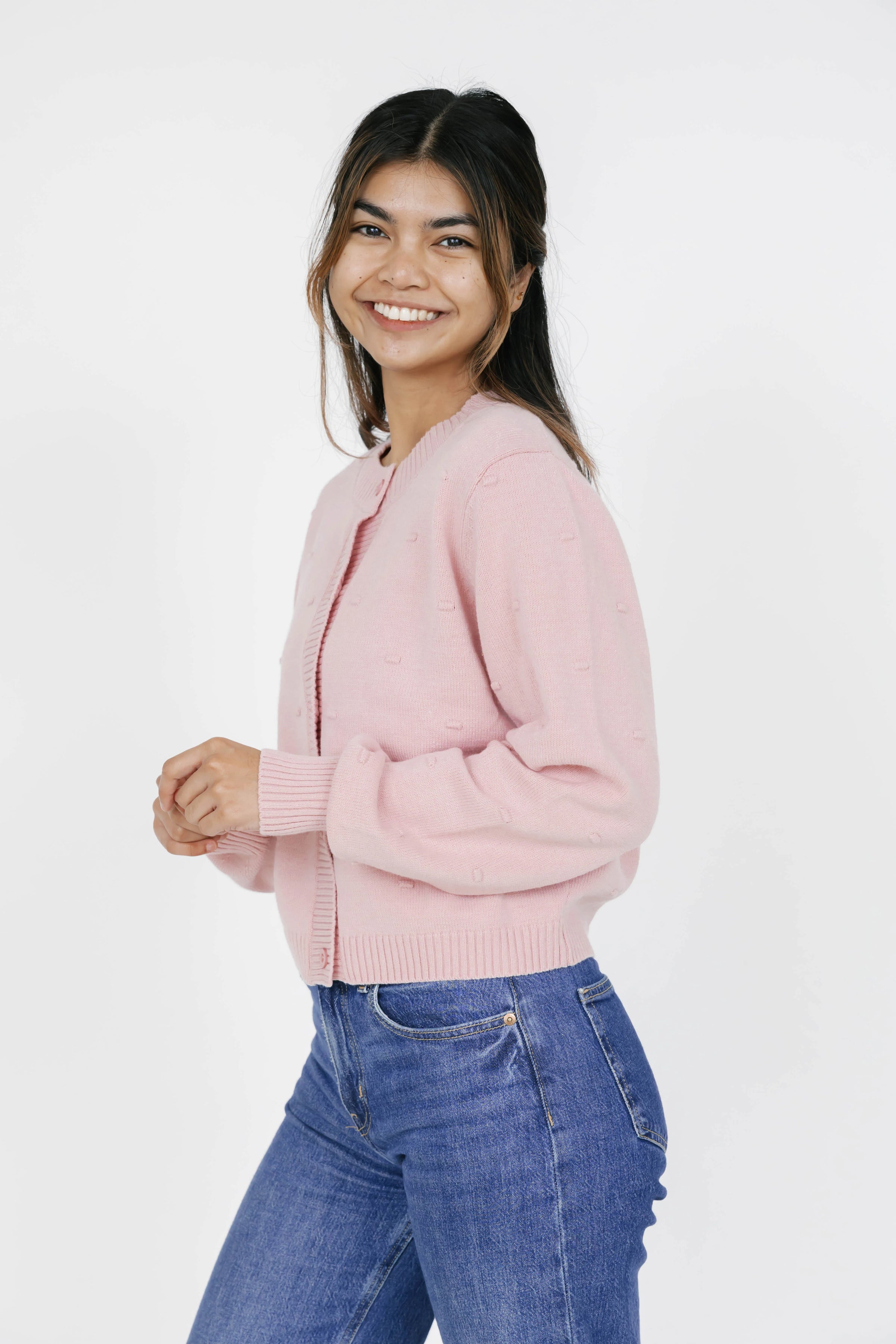 Dot Cardigan in Dusty Pink