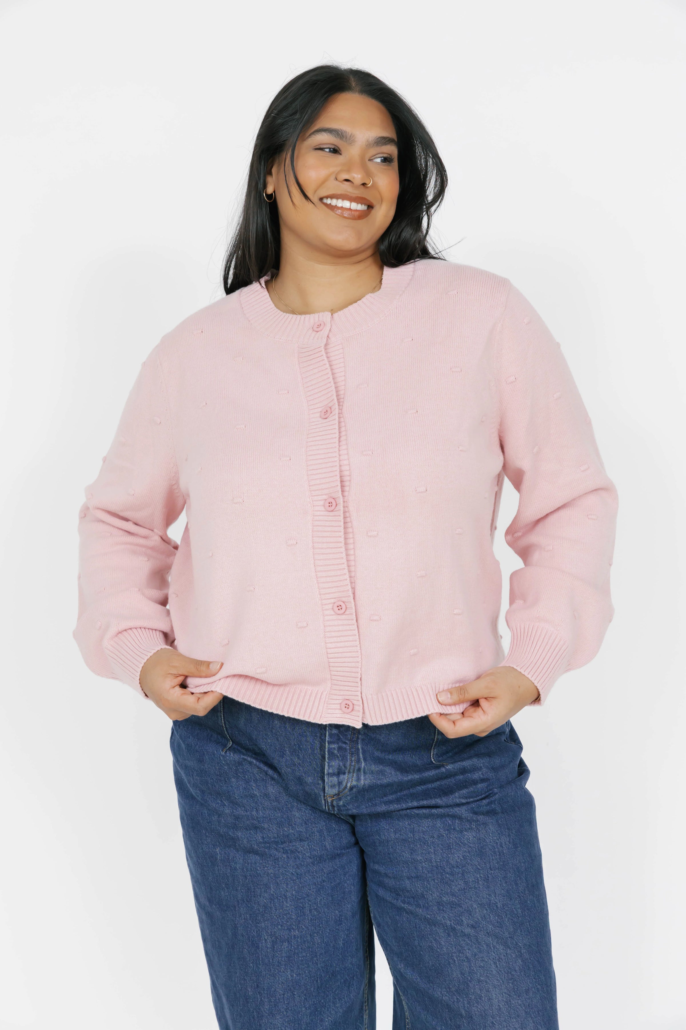 Dot Cardigan in Dusty Pink
