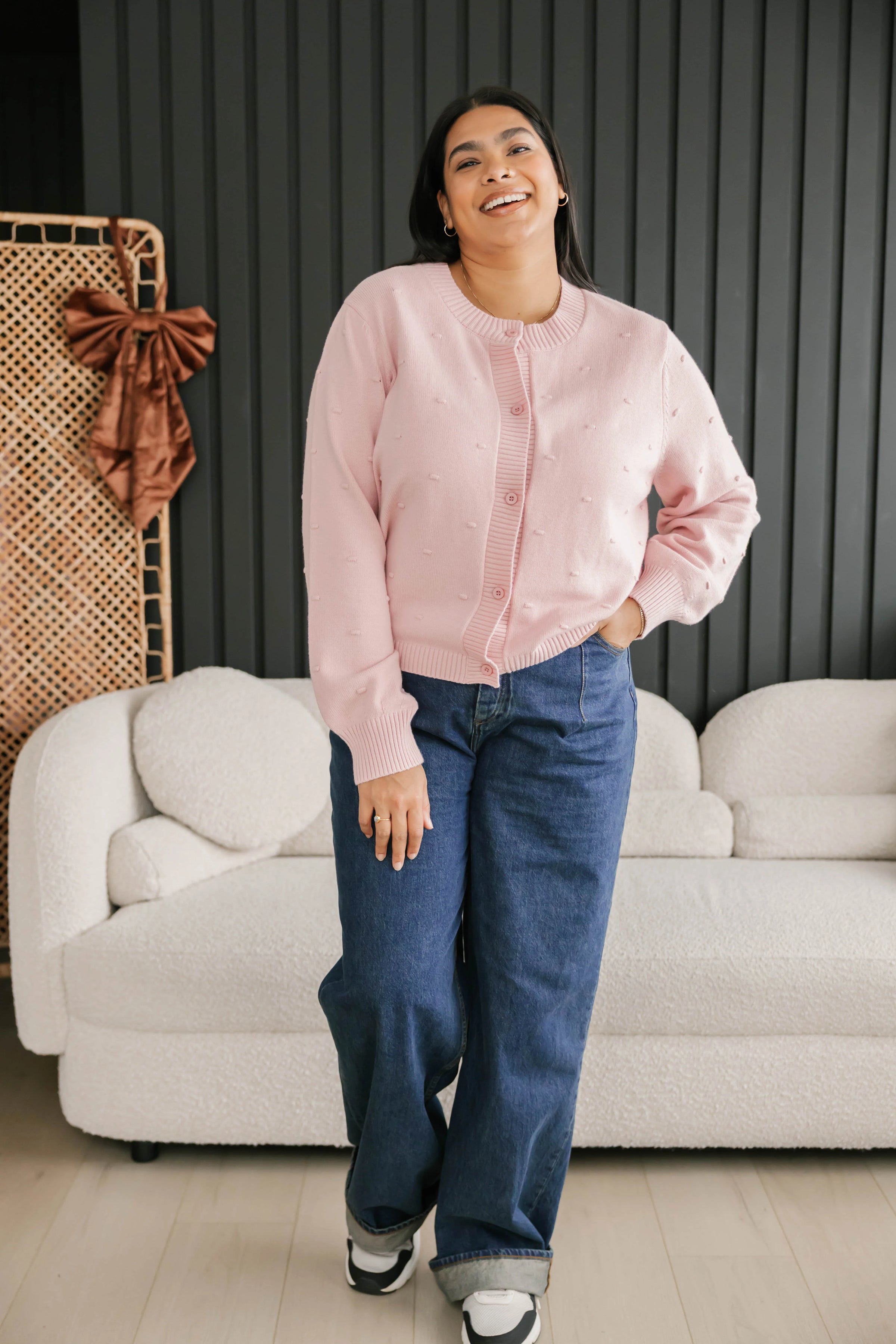 Dot Cardigan in Dusty Pink