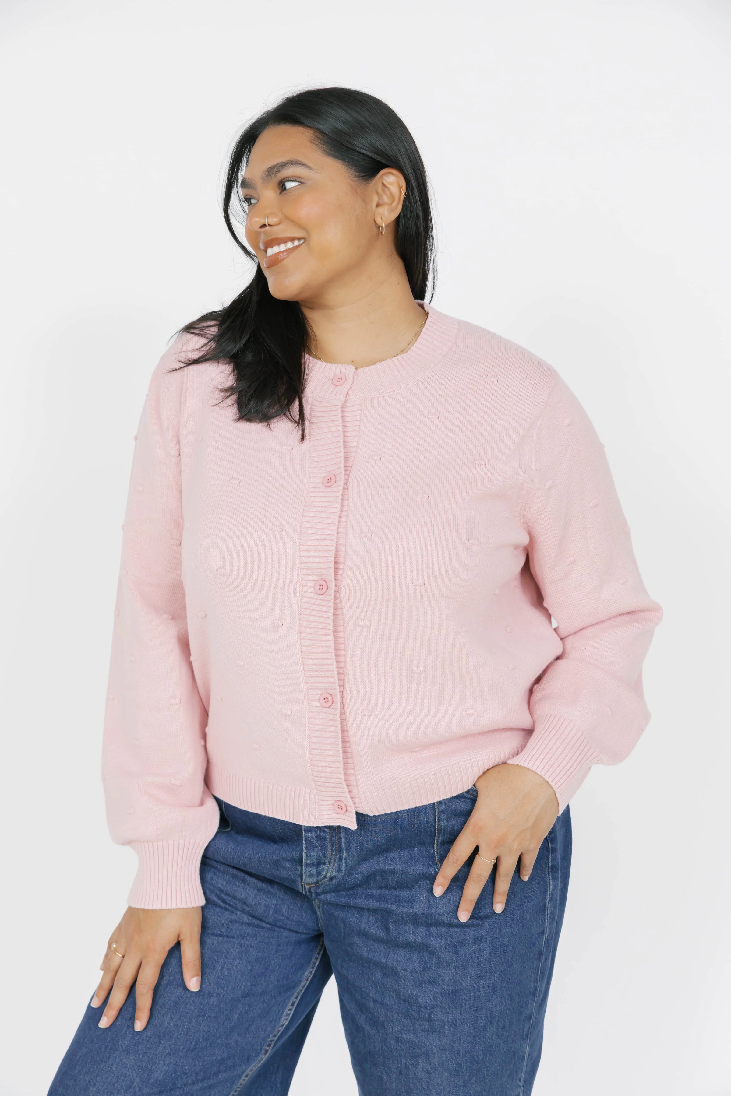 Dot Cardigan in Dusty Pink