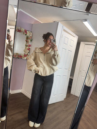 Toni Half Zip Hoodie in Oatmeal