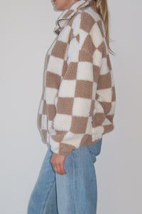 Checkerboard Full Zip Sherpa Jacket