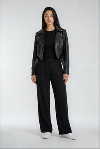 Zoe Cropped Moto Jacket in Vegan Leather