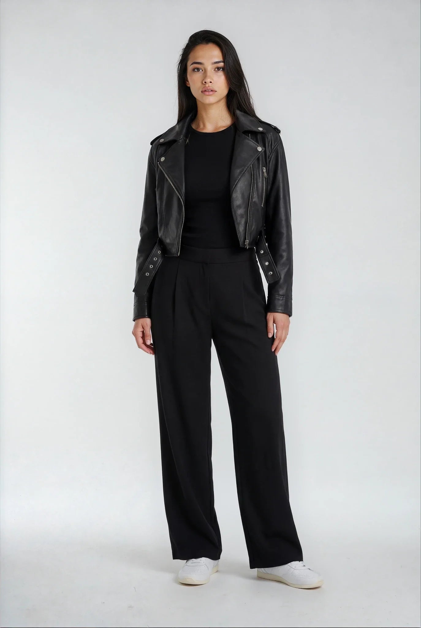 Zoe Cropped Moto Jacket in Vegan Leather