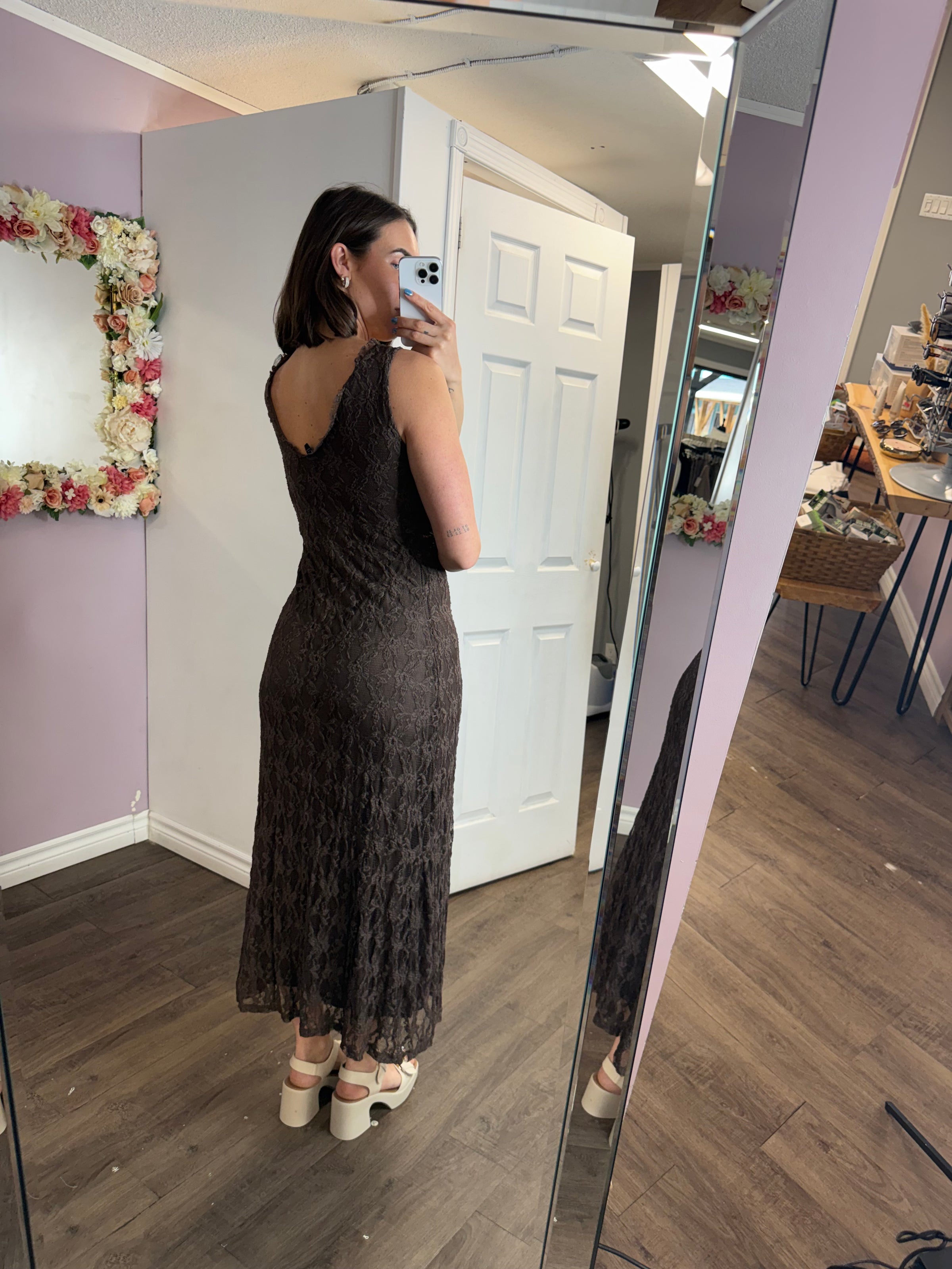 Albina Long Lace Maxi Dress | Chocolate