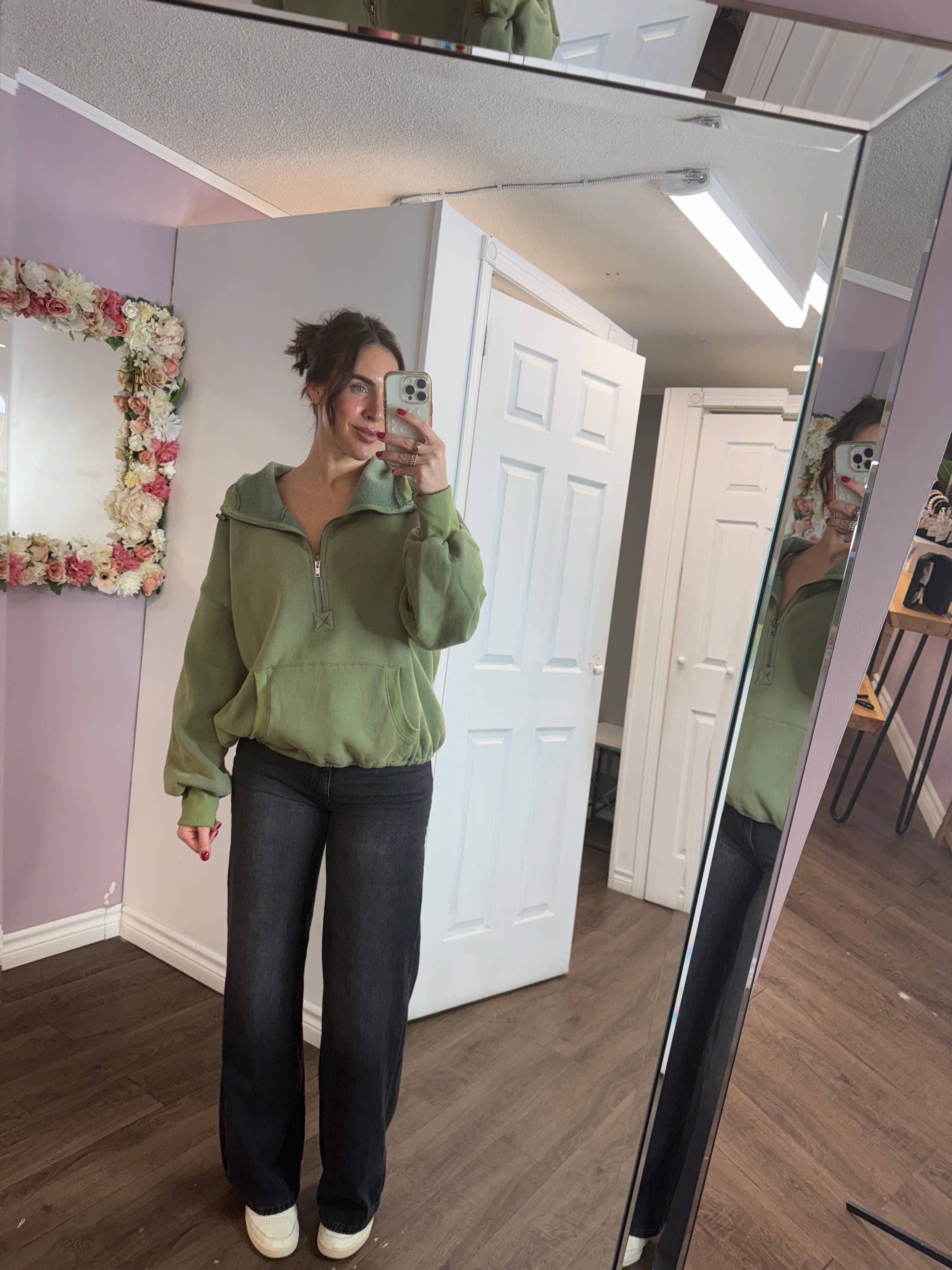 Toni Half Zip Hoodie in Olive