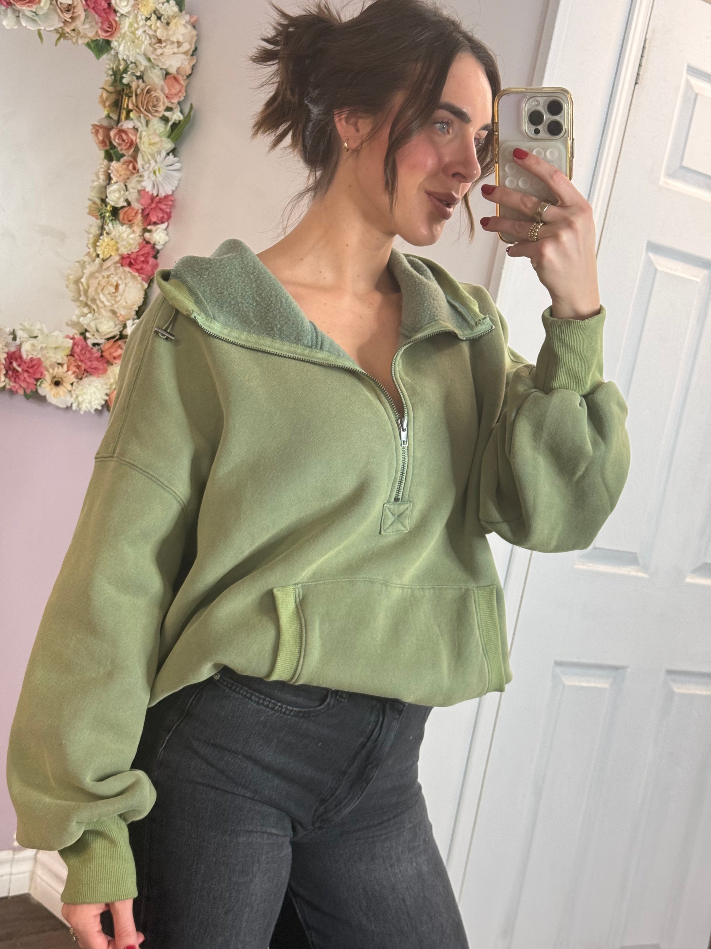 Toni Half Zip Hoodie in Olive