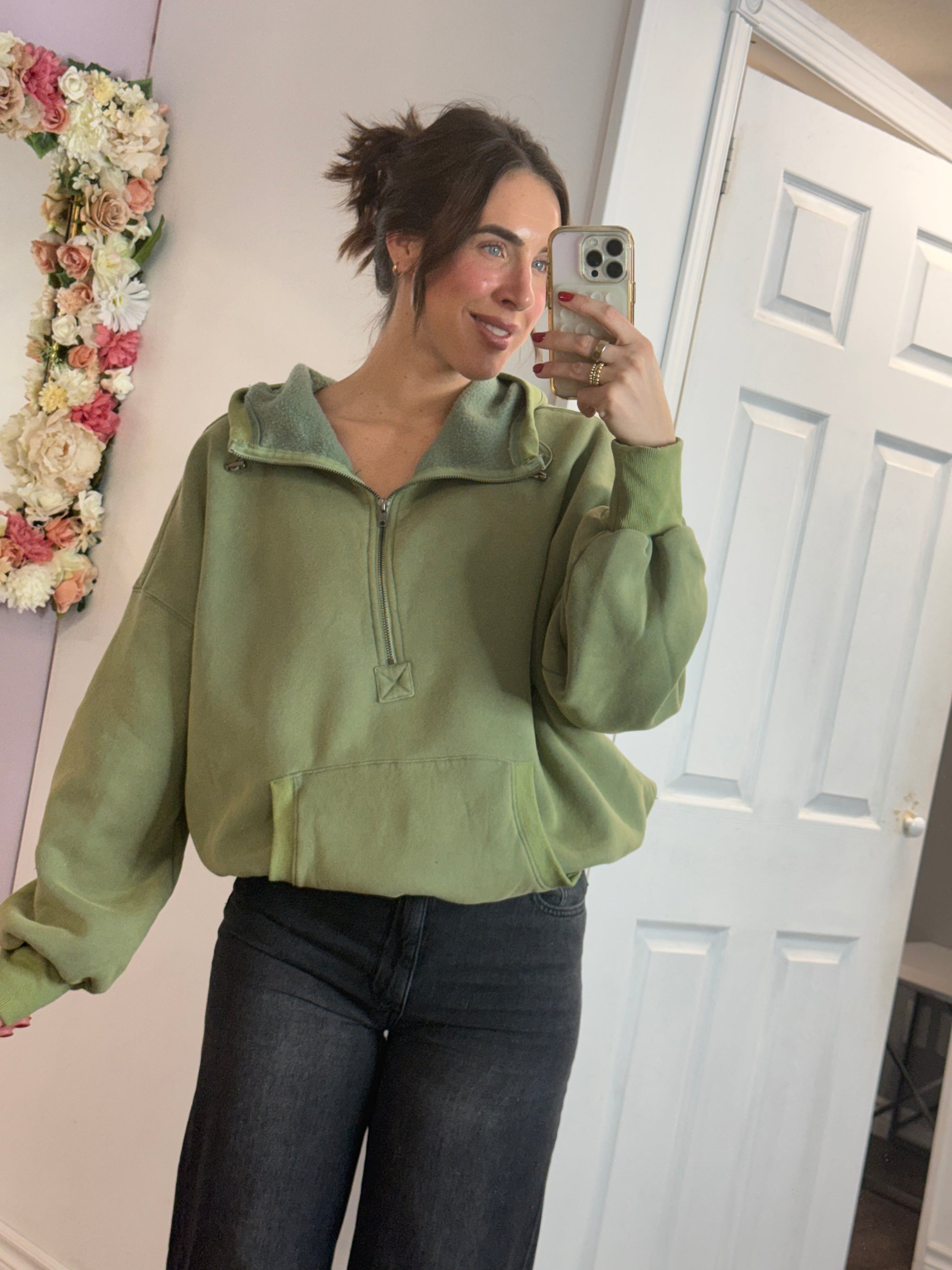 Toni Half Zip Hoodie in Olive
