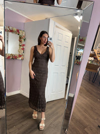 Albina Long Lace Maxi Dress | Chocolate