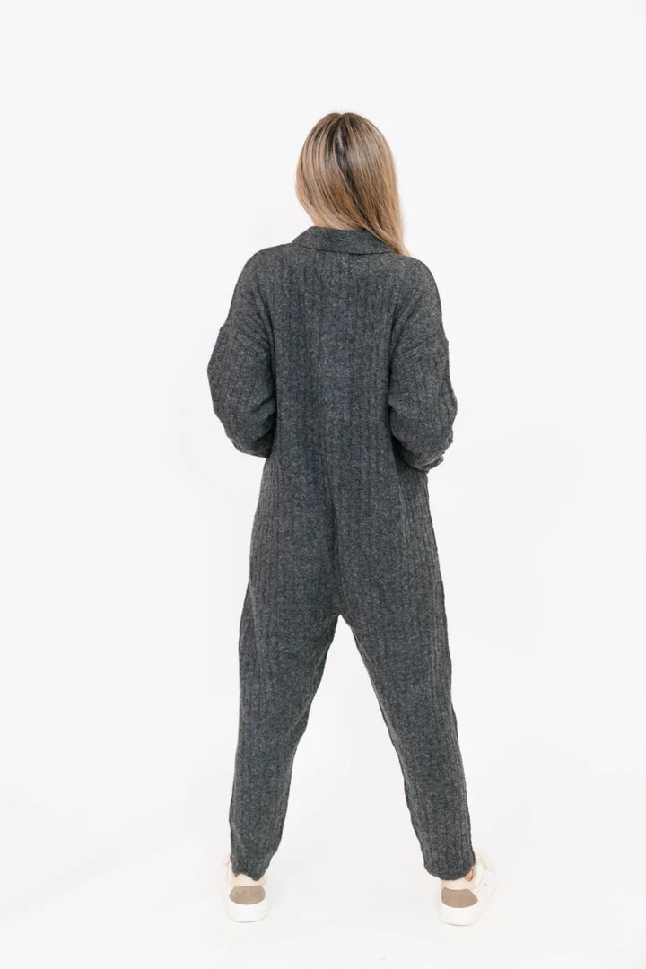 Florence Cable Knit Jumpsuit in Dark Charcoal